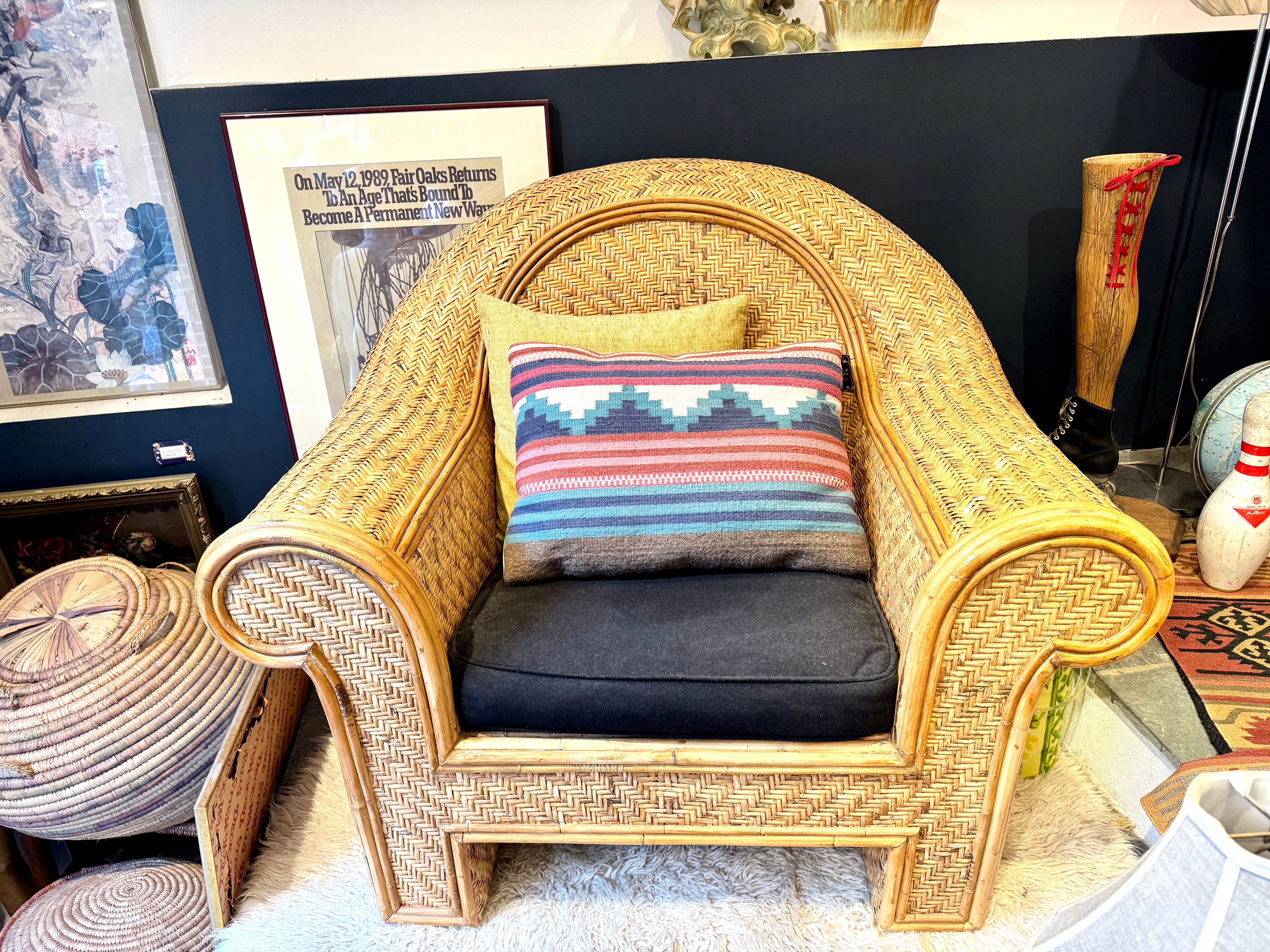 Ralph Lauren Attr. Large Woven Wicker Rattan Club Lounge Chair