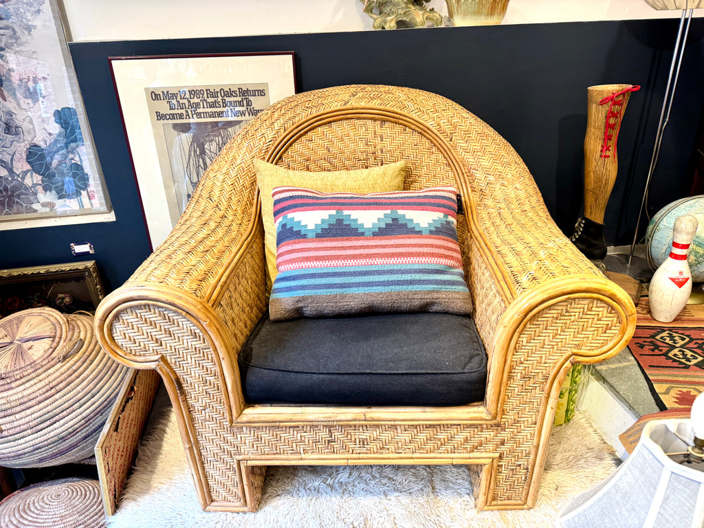 Ralph Lauren Attr. Large Woven Wicker Rattan Club Lounge Chair