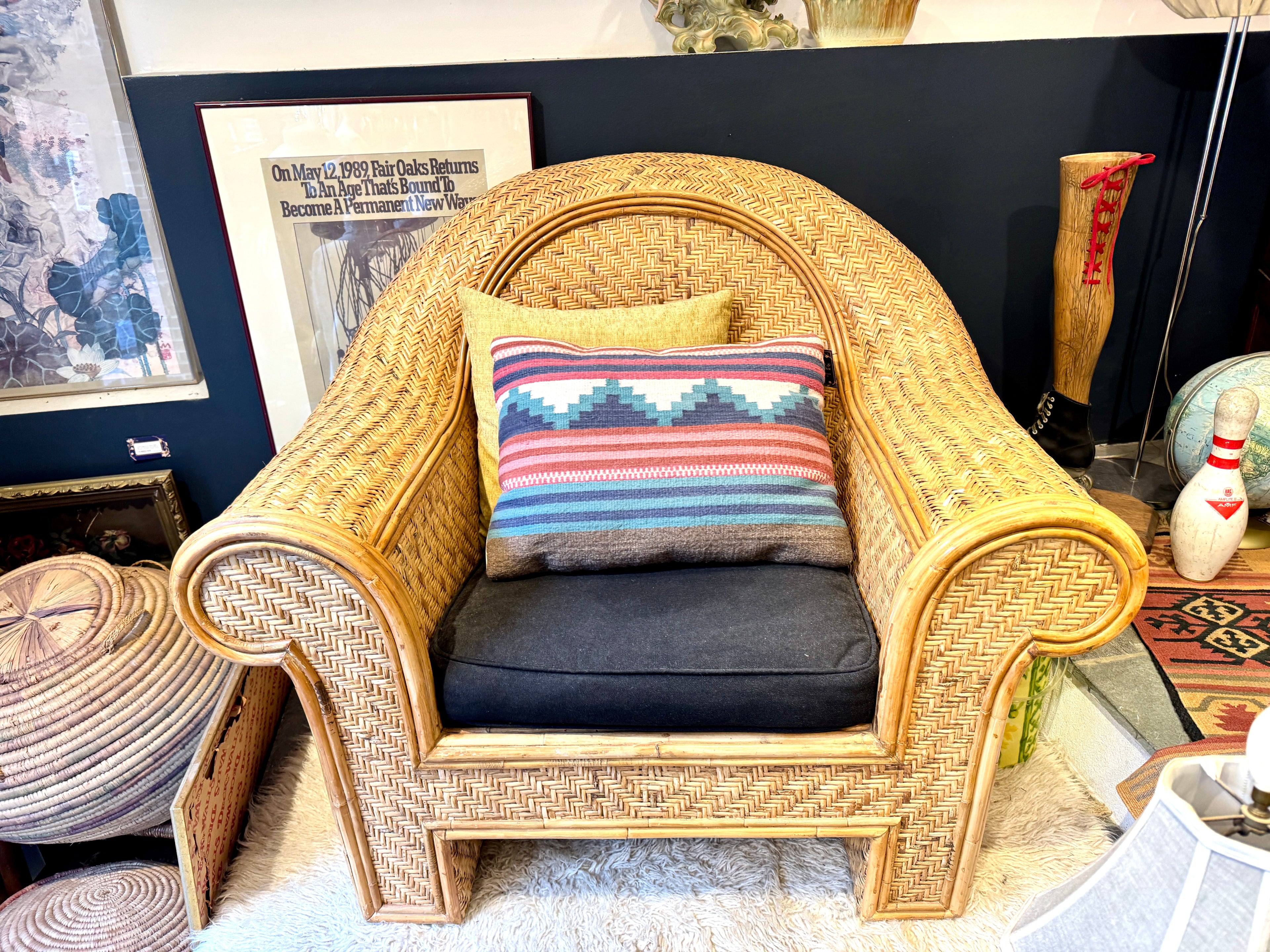 Ralph Lauren Attr. Large Woven Wicker Rattan Club Lounge Chair
