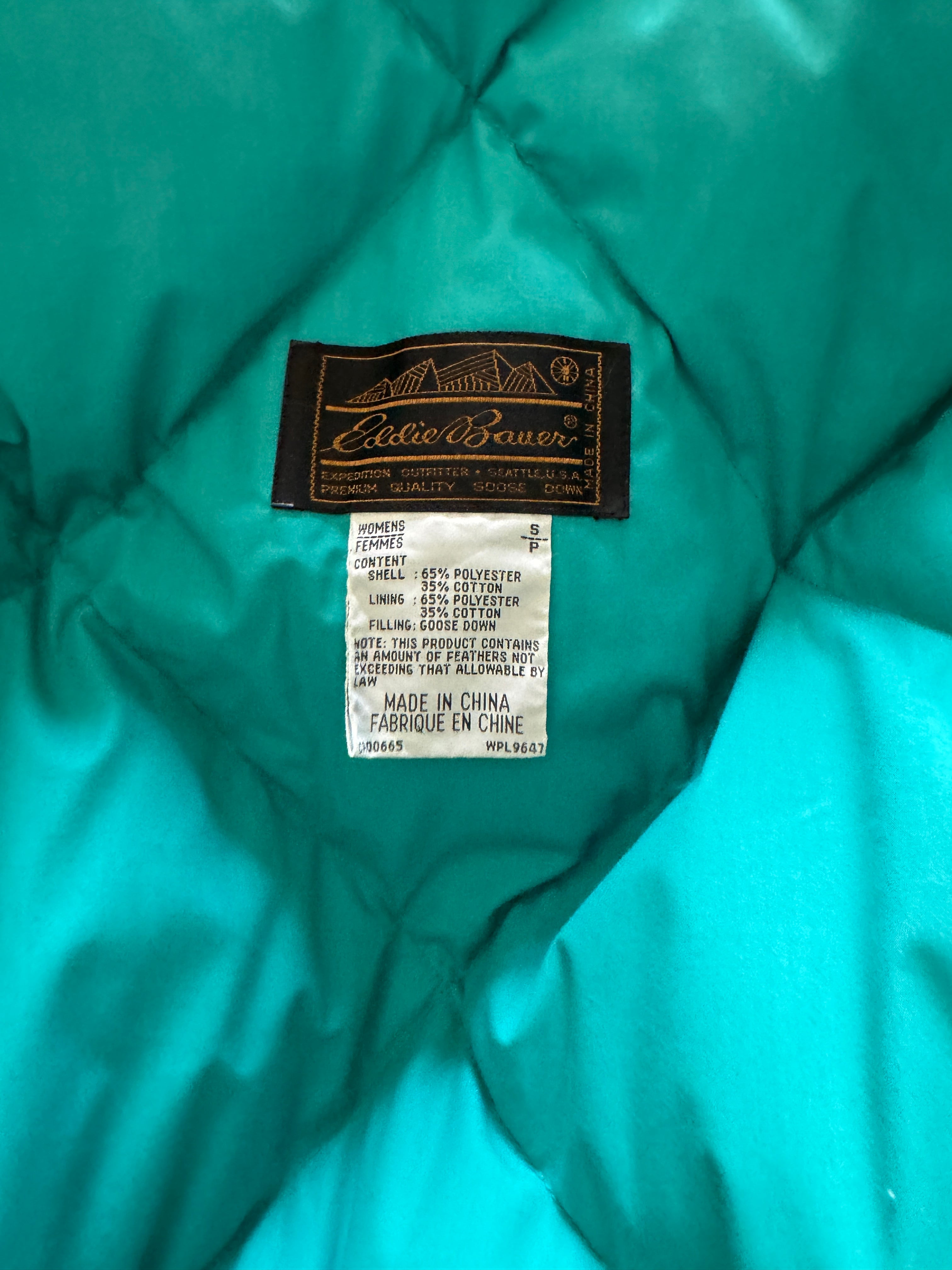 80s Eddie Bauer Goose Down Robe | Teal Sleeping Bag Robe with White Piping