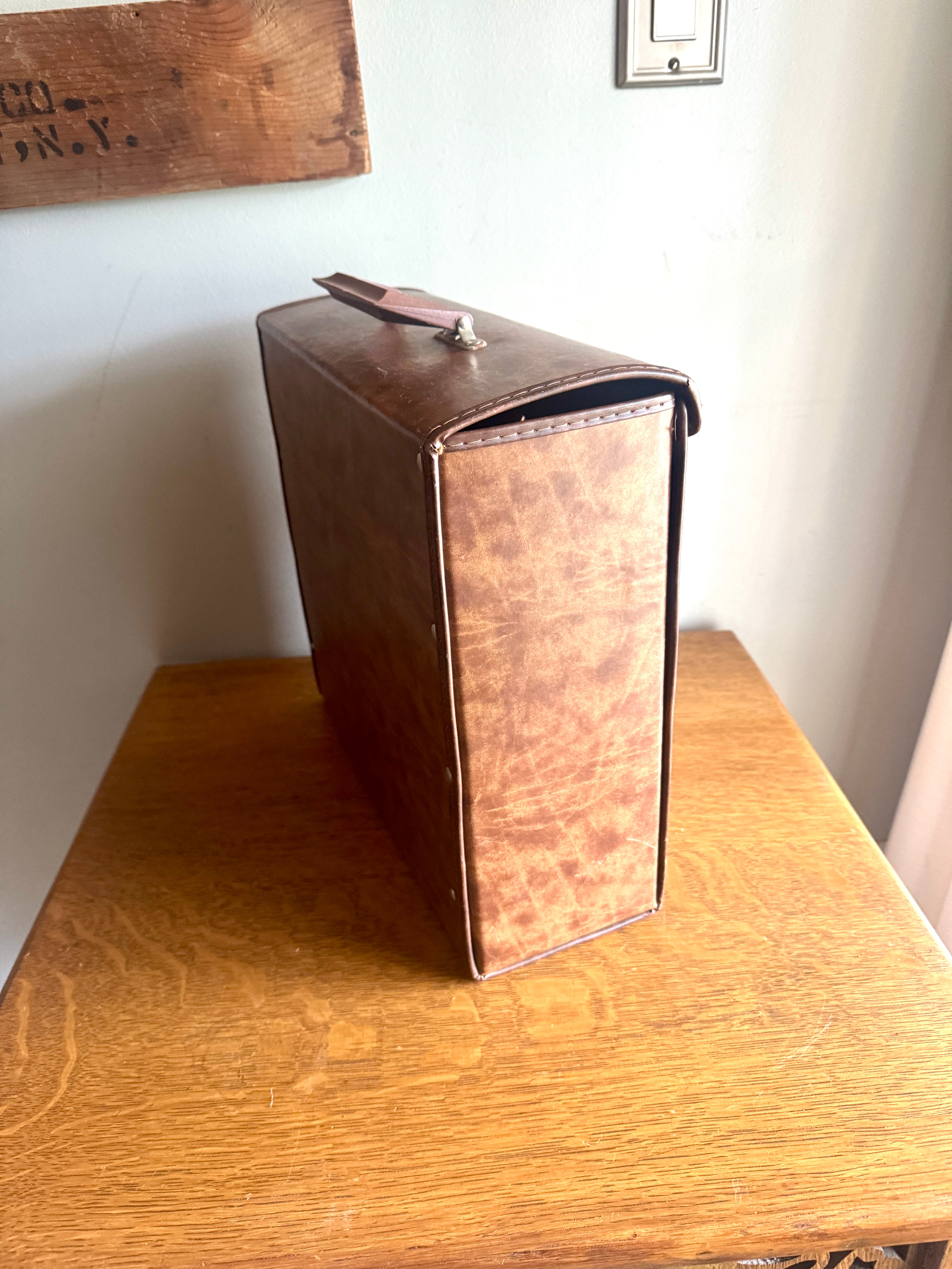 Vtg Brown LP Box Record Case Holder ~ Vinyl 12" Record Carrying Case