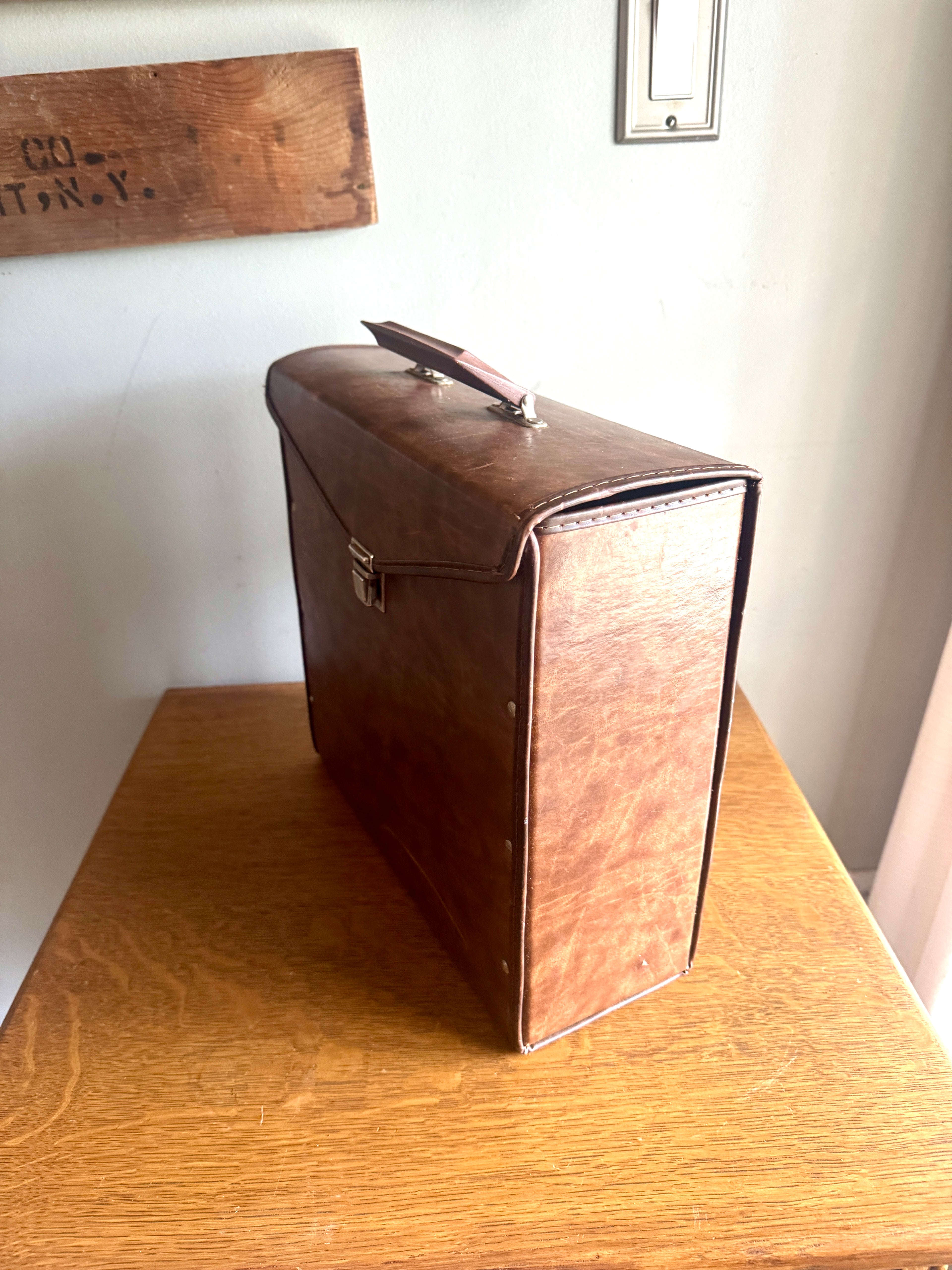 Vtg Brown LP Box Record Case Holder ~ Vinyl 12" Record Carrying Case