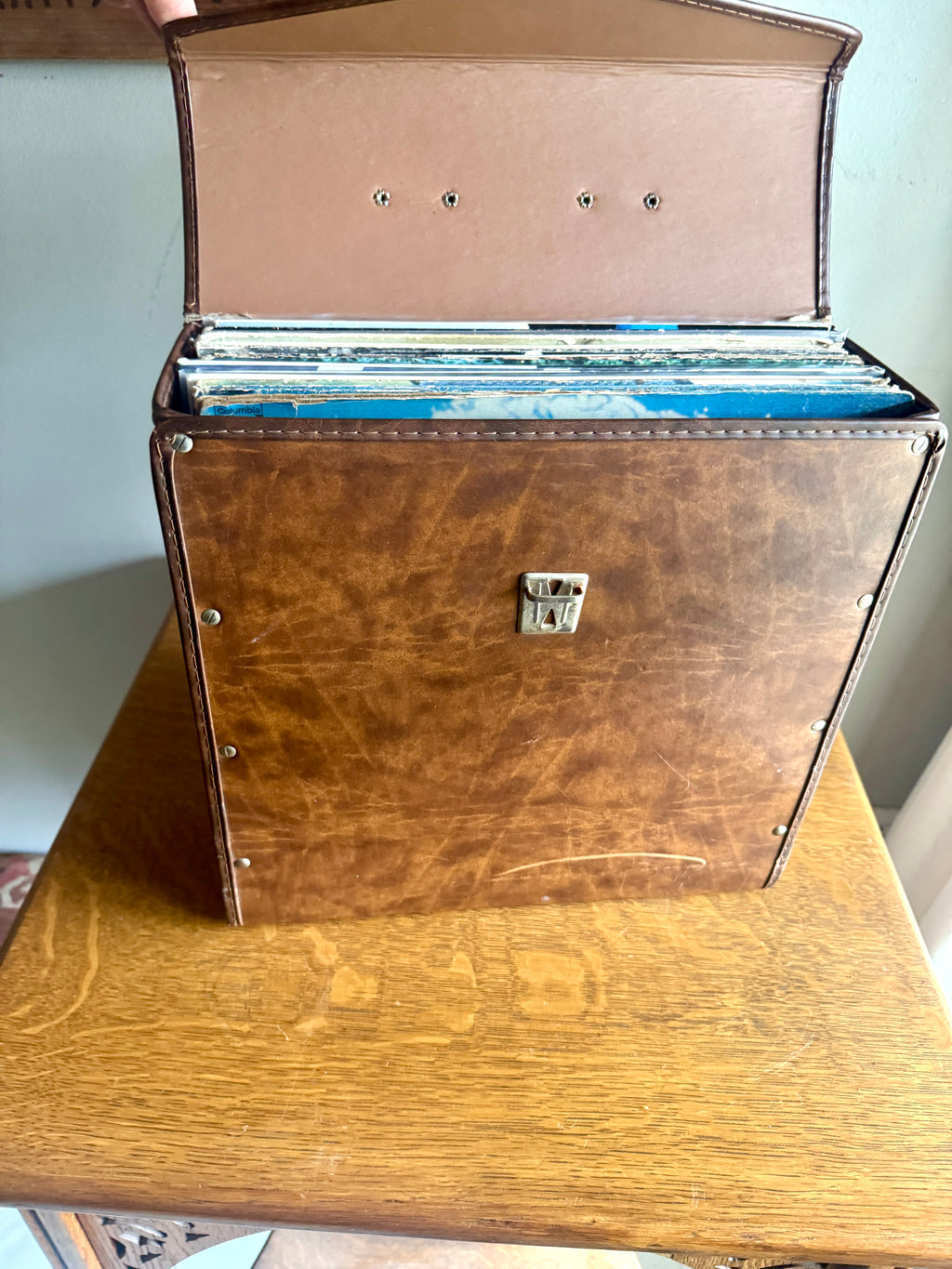Vtg Brown LP Box Record Case Holder ~ Vinyl 12" Record Carrying Case