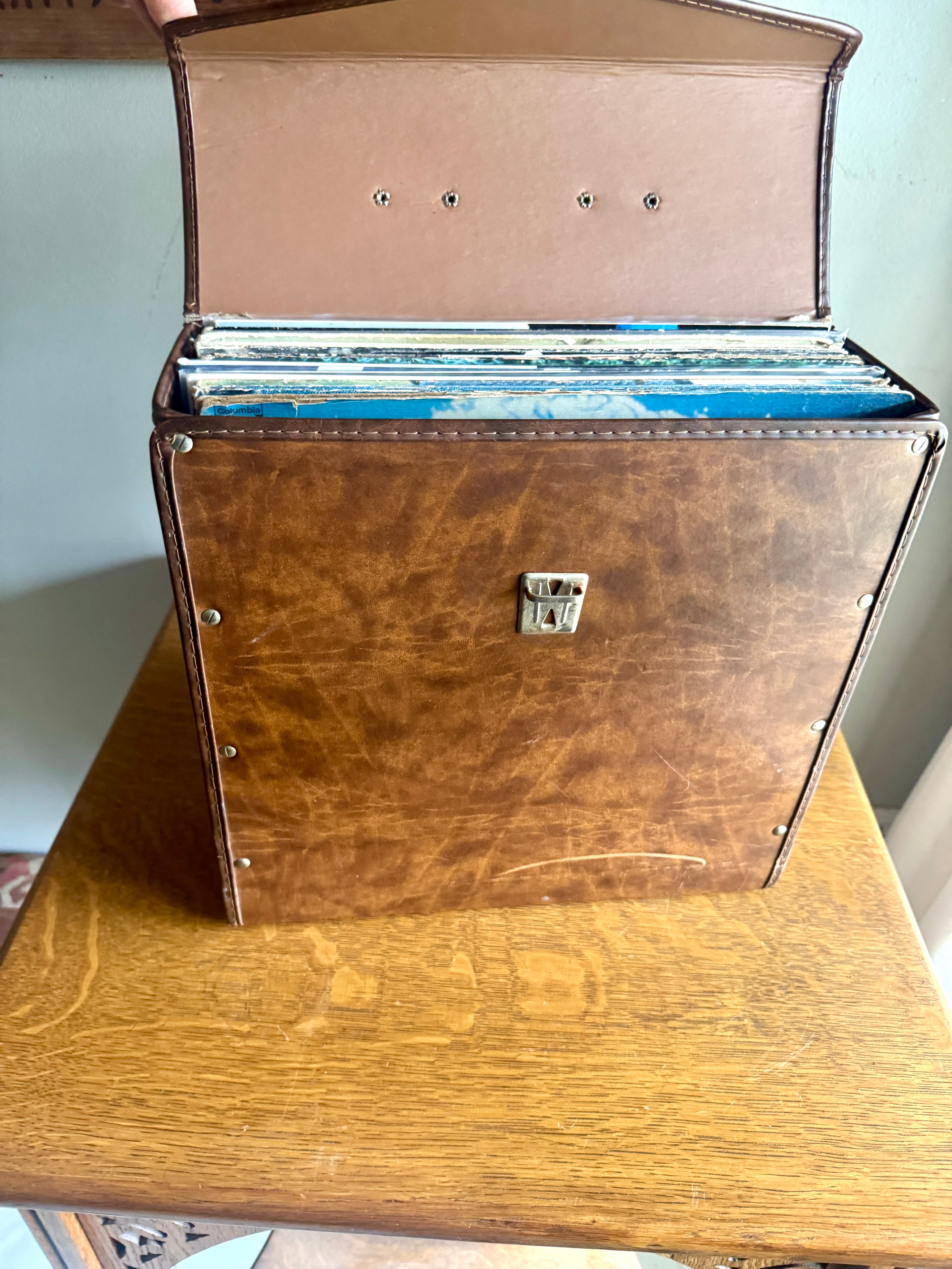 Vtg Brown LP Box Record Case Holder ~ Vinyl 12" Record Carrying Case
