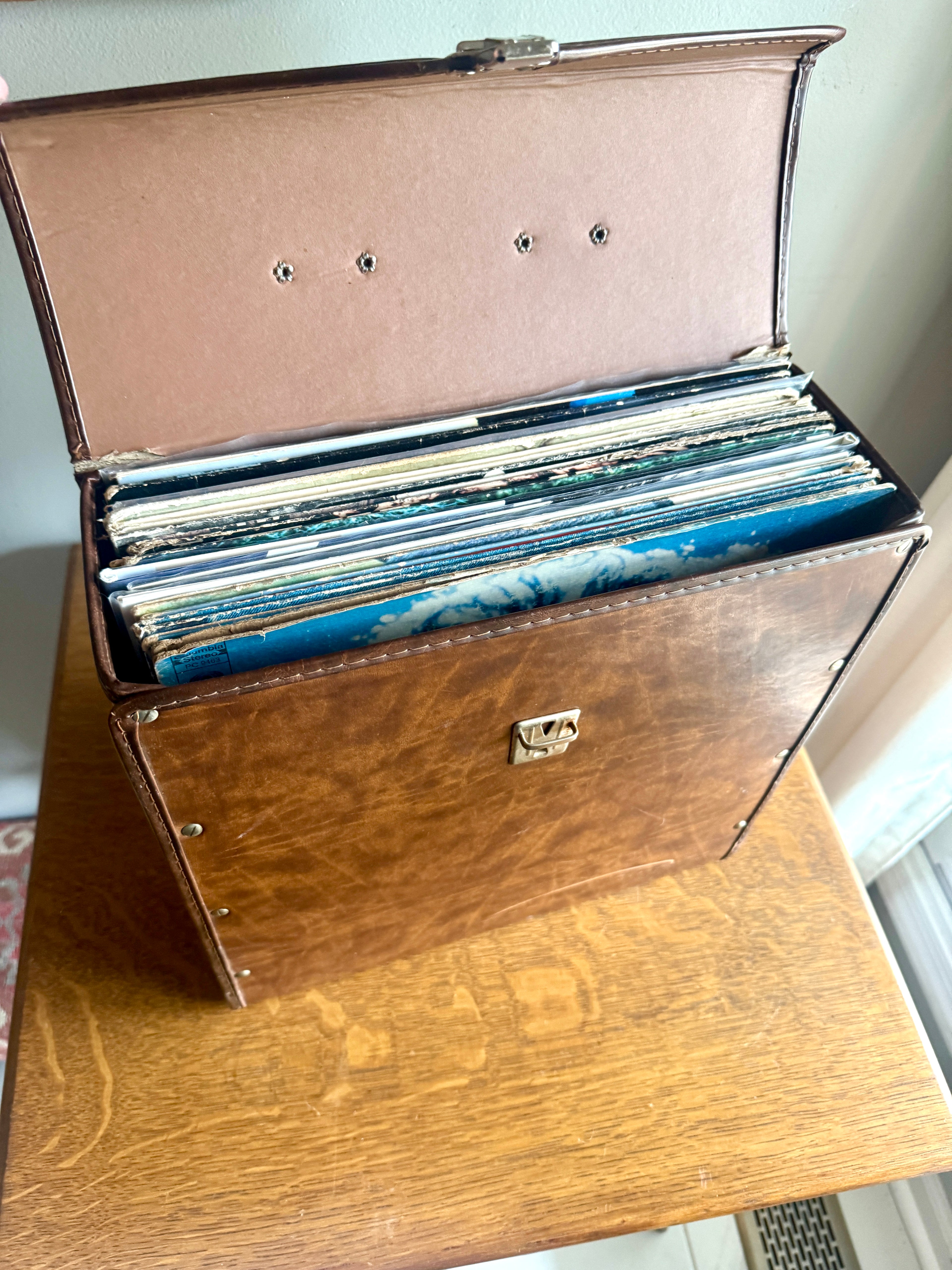 Vtg Brown LP Box Record Case Holder ~ Vinyl 12" Record Carrying Case