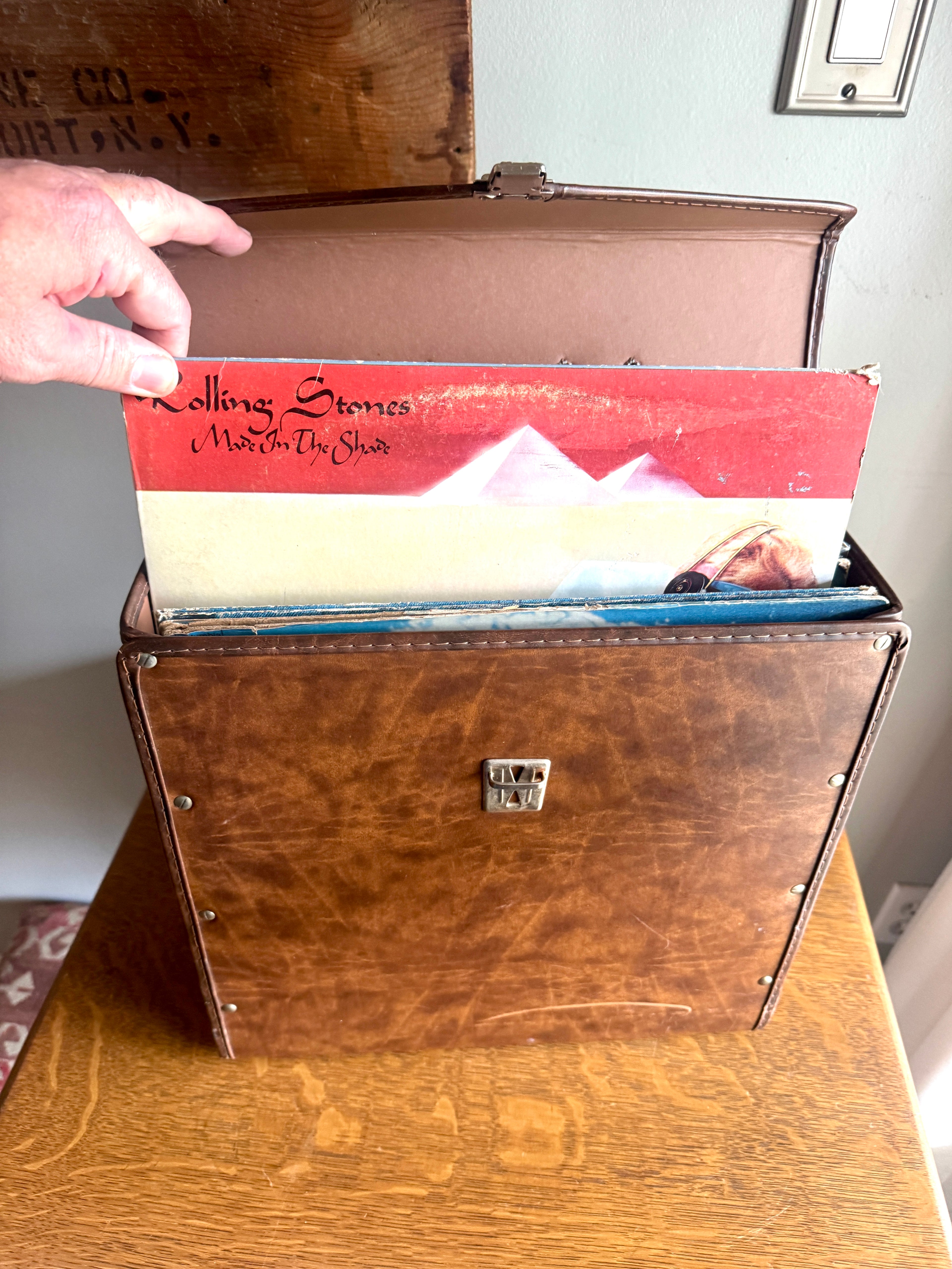 Vtg Brown LP Box Record Case Holder ~ Vinyl 12" Record Carrying Case