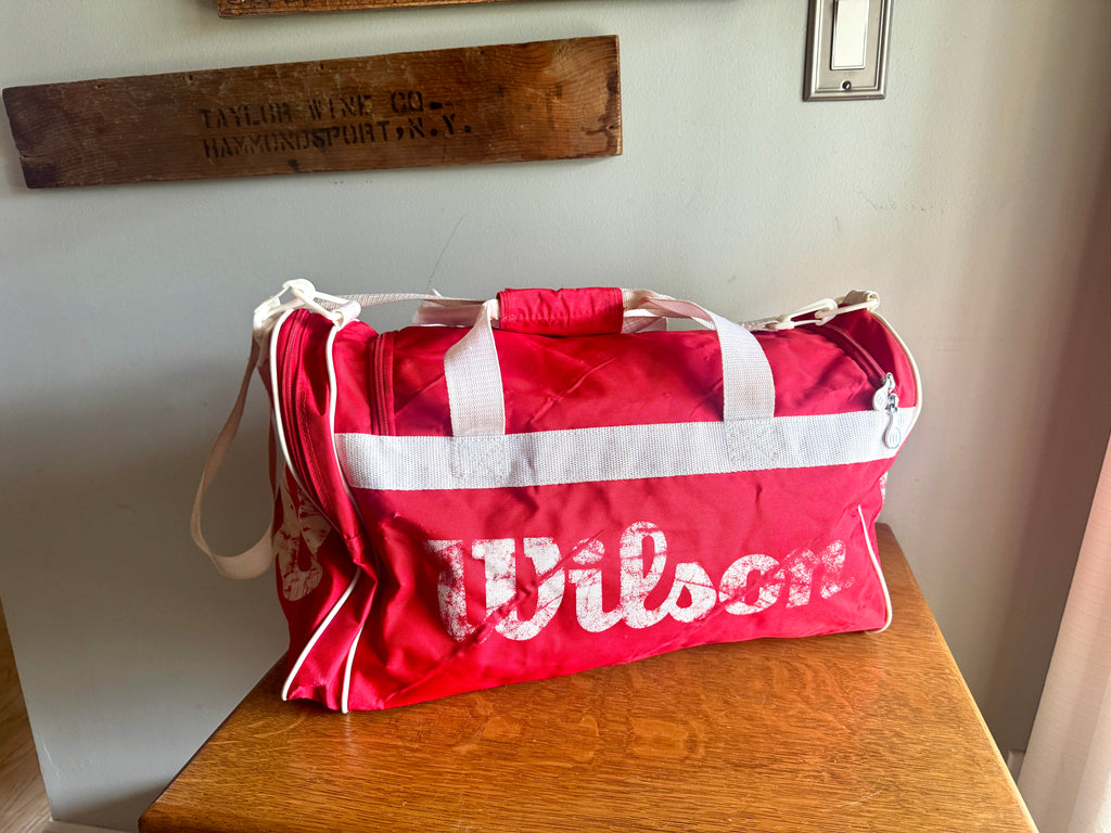 Vtg Distressed Red and White Wilson Duffle Bag | Wilson Red and White Gym Bag