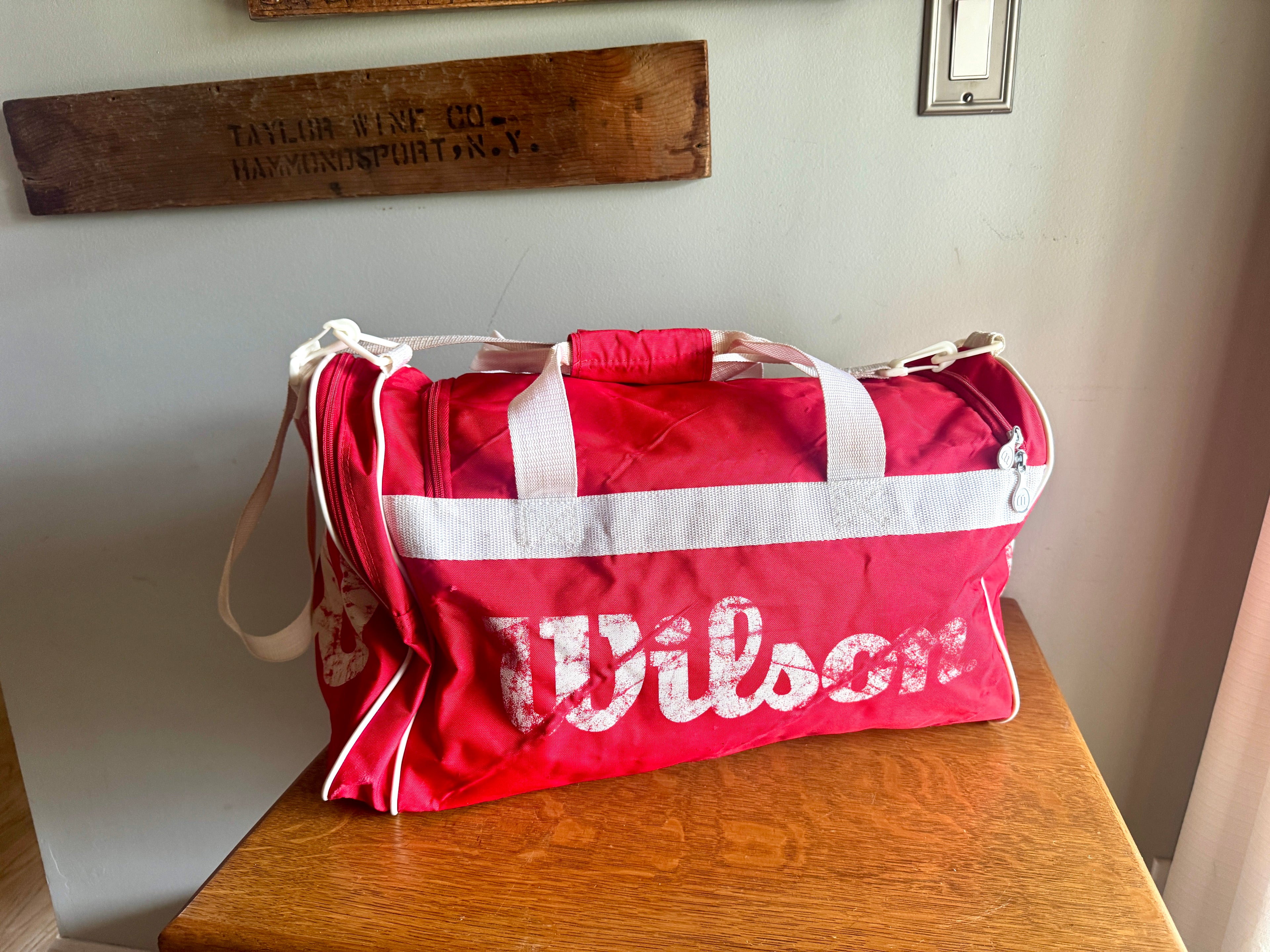 Vtg Distressed Red and White Wilson Duffle Bag | Wilson Red and White Gym Bag