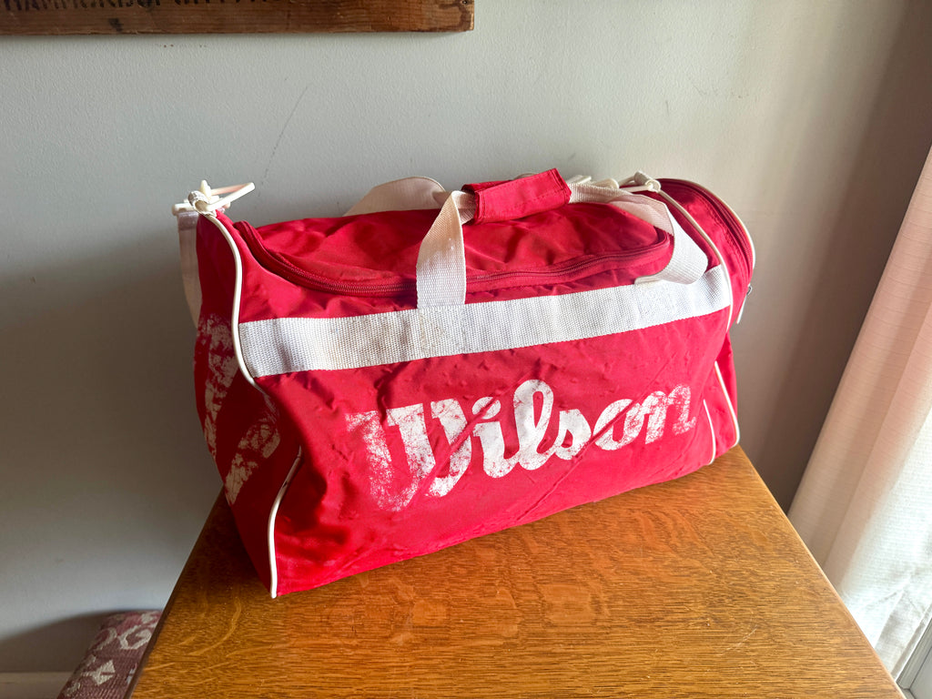 Vtg Distressed Red and White Wilson Duffle Bag | Wilson Red and White Gym Bag