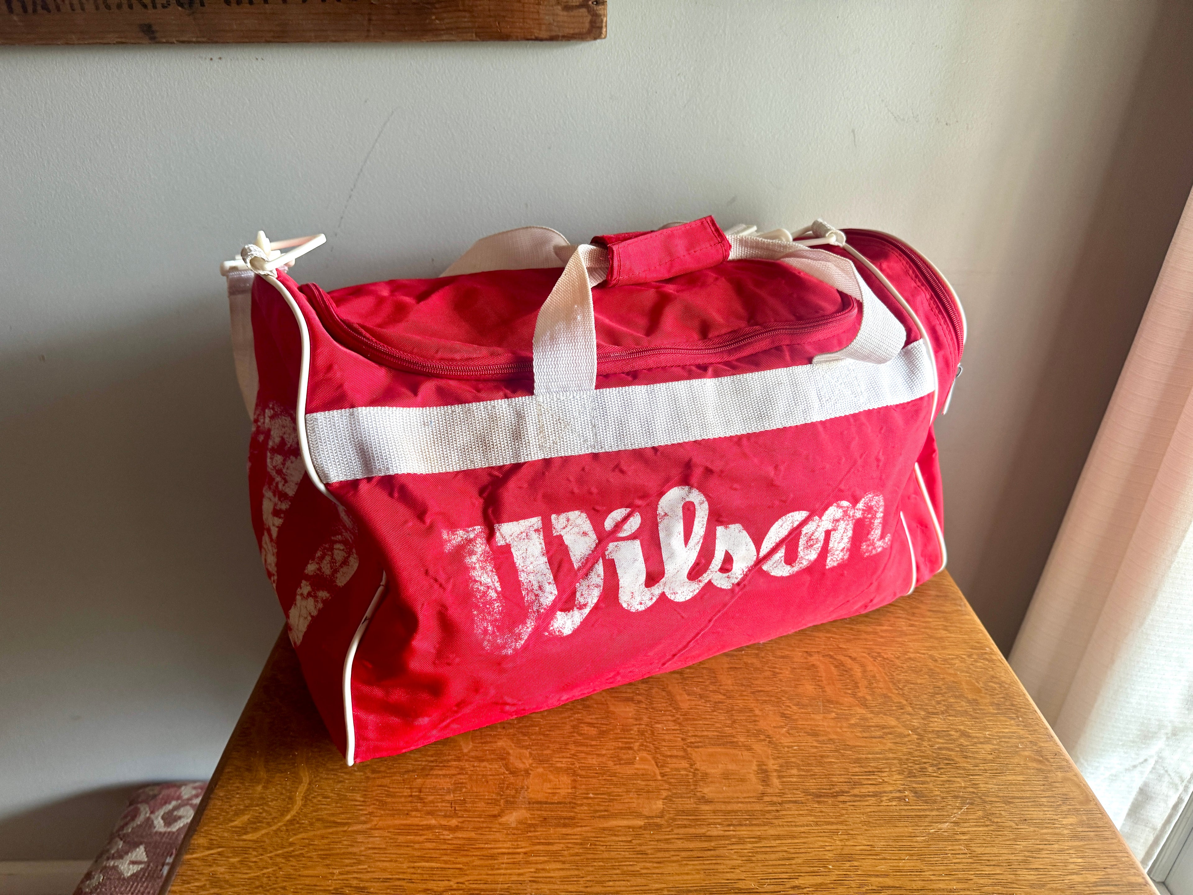 Vtg Distressed Red and White Wilson Duffle Bag | Wilson Red and White Gym Bag