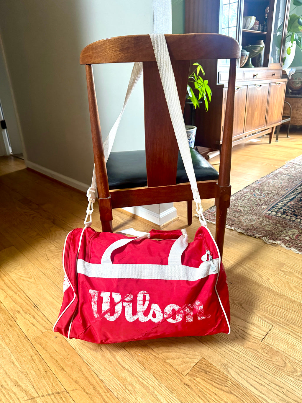 Vtg Distressed Red and White Wilson Duffle Bag | Wilson Red and White Gym Bag