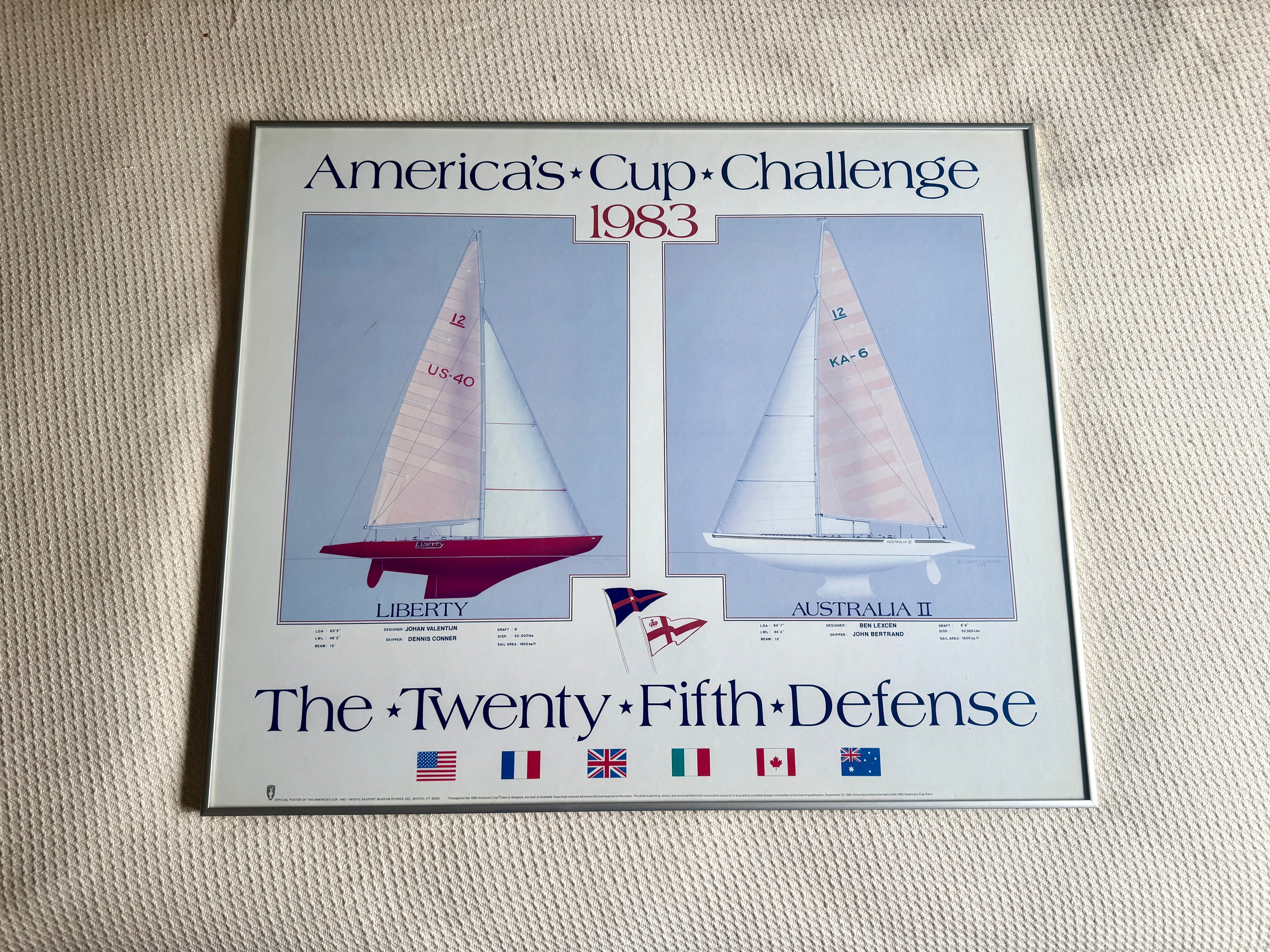 Official Framed 1983 America's Cup Challenge Sailing Poster by Mystic Seaport ~ 25 x 30"