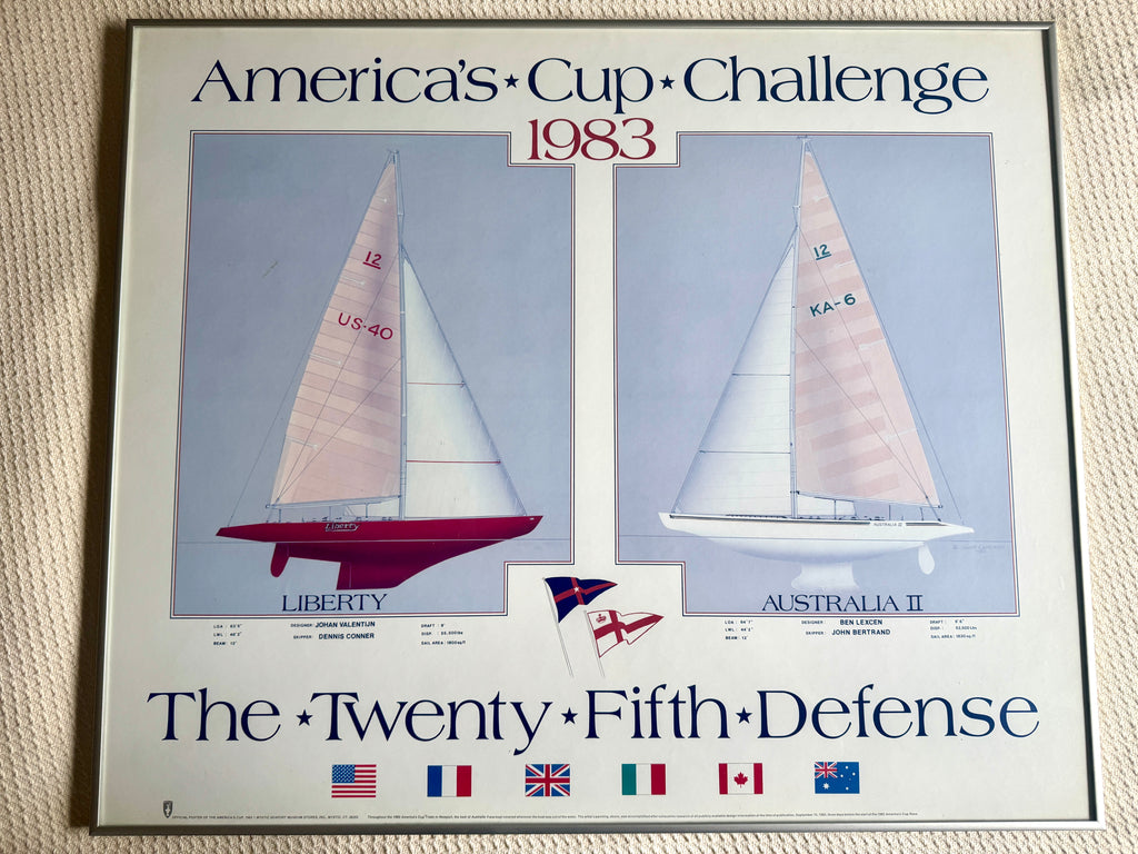 Official Framed 1983 America's Cup Challenge Sailing Poster by Mystic Seaport ~ 25 x 30"