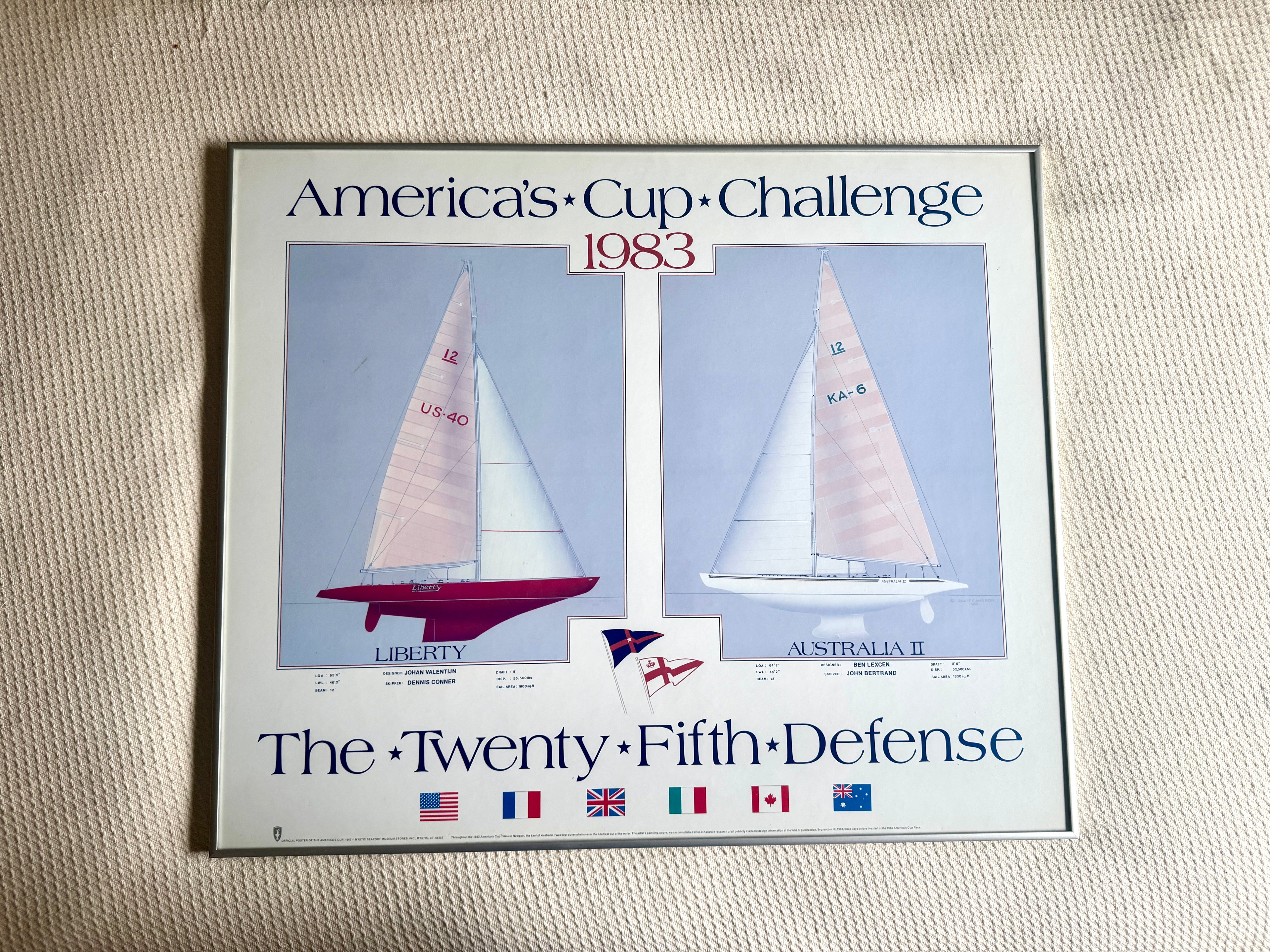 Official Framed 1983 America's Cup Challenge Sailing Poster by Mystic Seaport ~ 25 x 30"