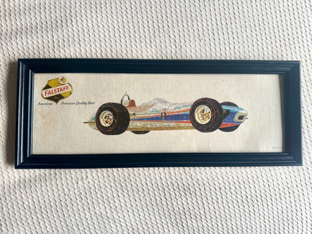 1960's Falstaff Beer Indy 500 Promotional Framed Sign ~ Indy Car Falstaff Beer Sign