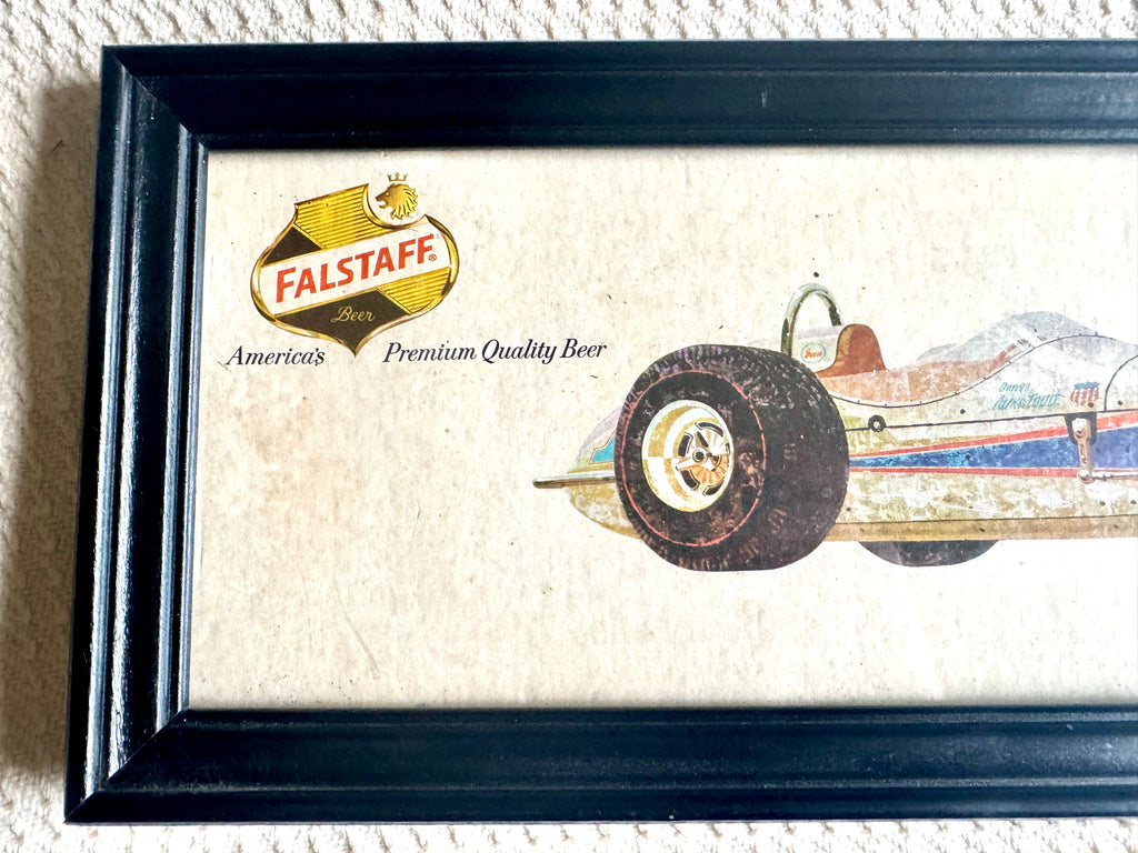 1960's Falstaff Beer Indy 500 Promotional Framed Sign ~ Indy Car Falstaff Beer Sign