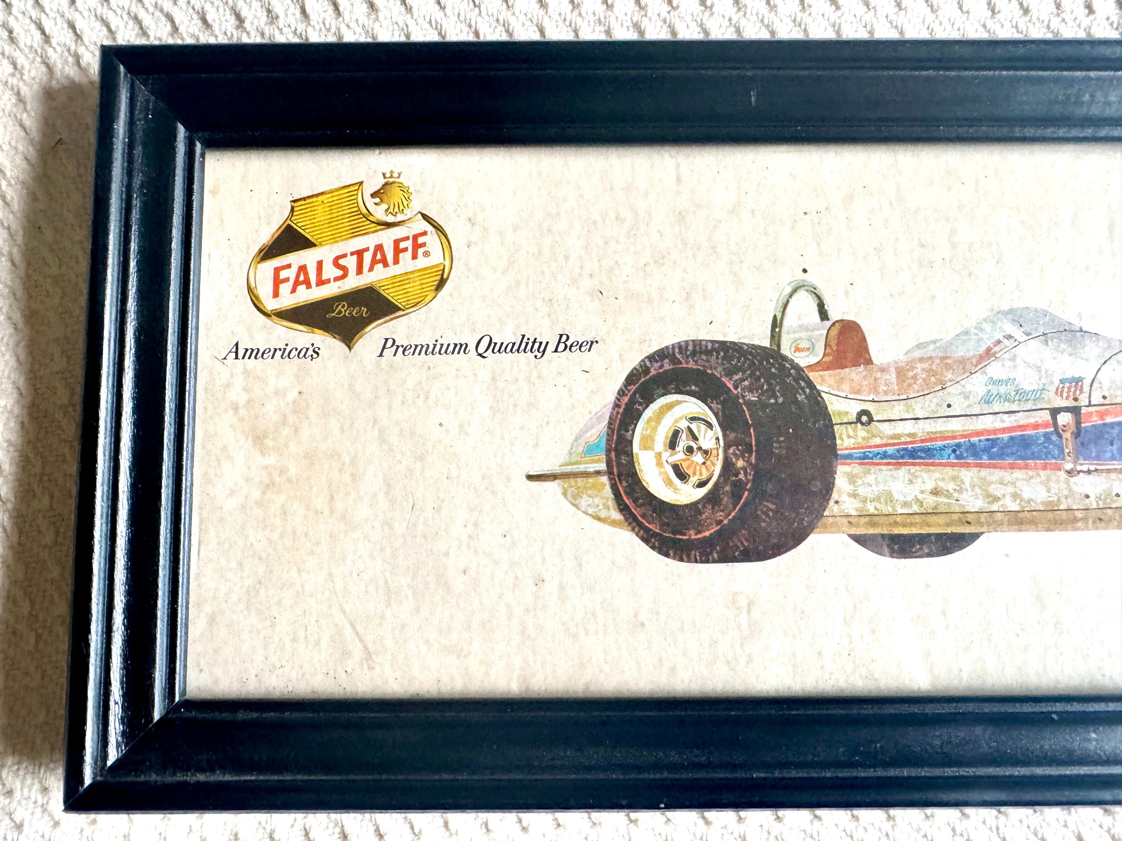 1960's Falstaff Beer Indy 500 Promotional Framed Sign ~ Indy Car Falstaff Beer Sign