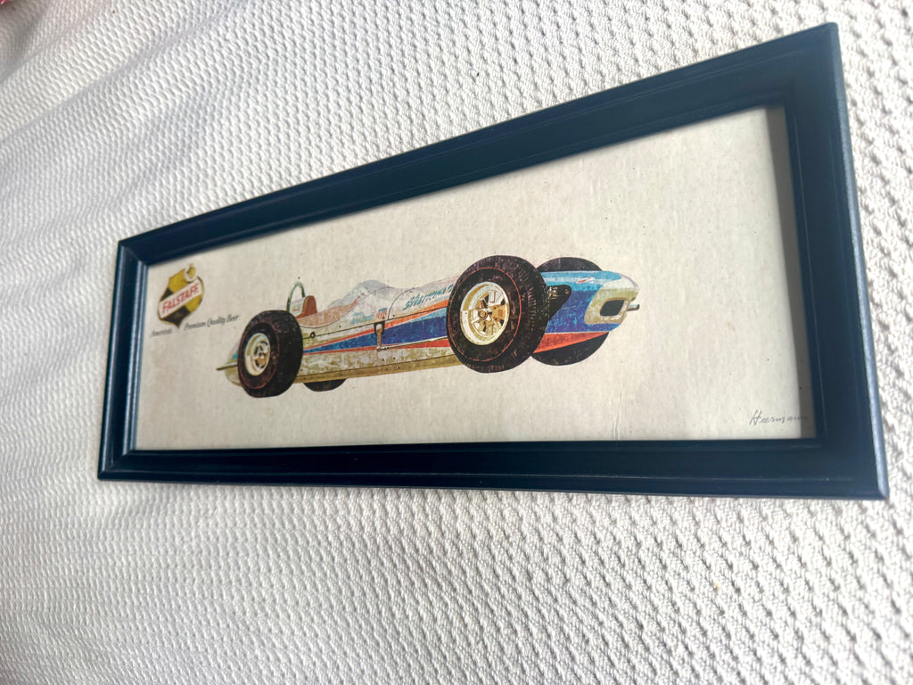 1960's Falstaff Beer Indy 500 Promotional Framed Sign ~ Indy Car Falstaff Beer Sign