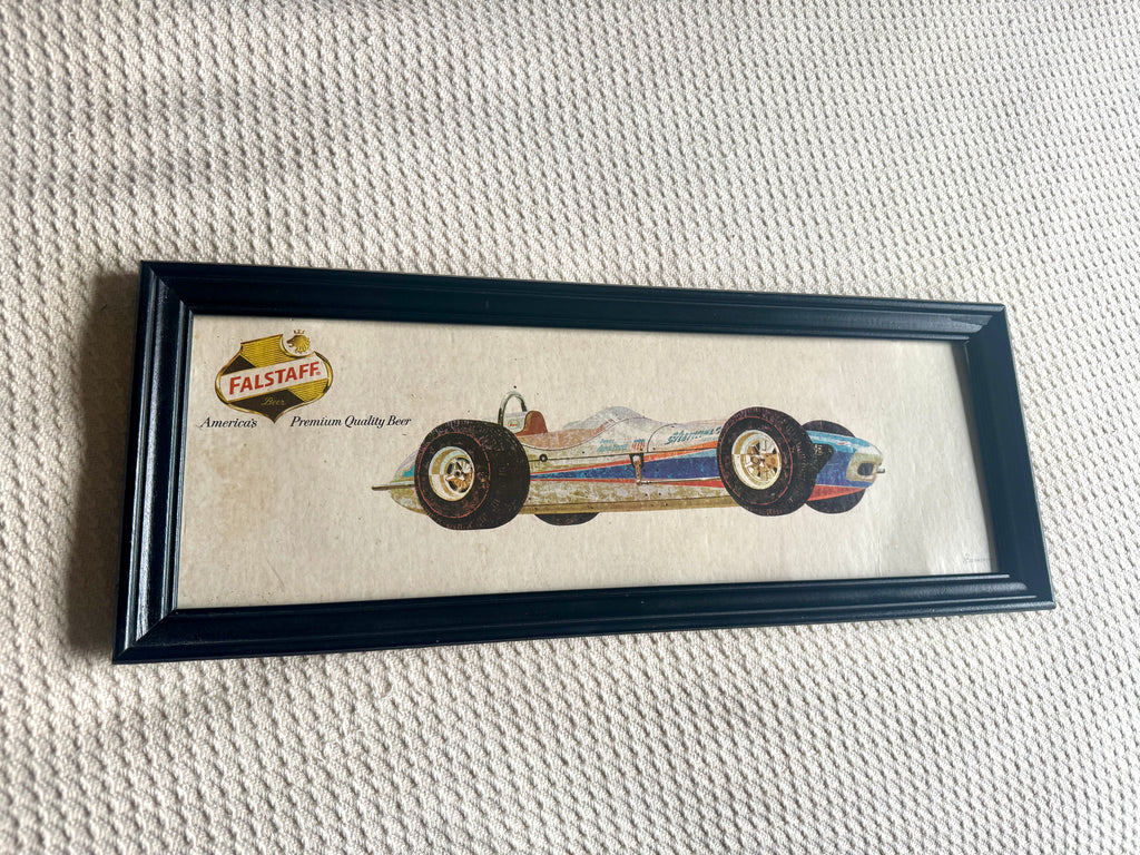 1960's Falstaff Beer Indy 500 Promotional Framed Sign ~ Indy Car Falstaff Beer Sign