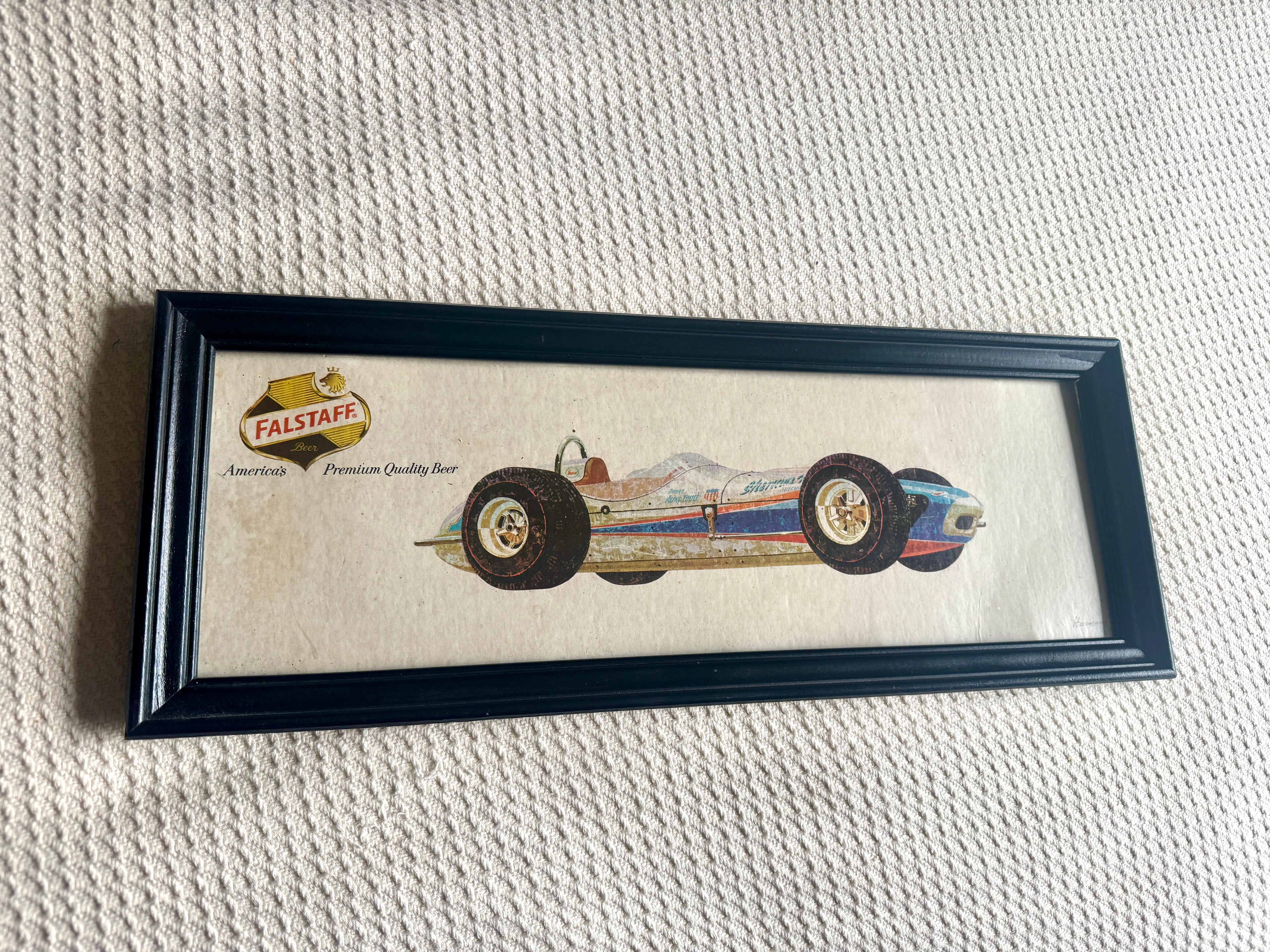 1960's Falstaff Beer Indy 500 Promotional Framed Sign ~ Indy Car Falstaff Beer Sign