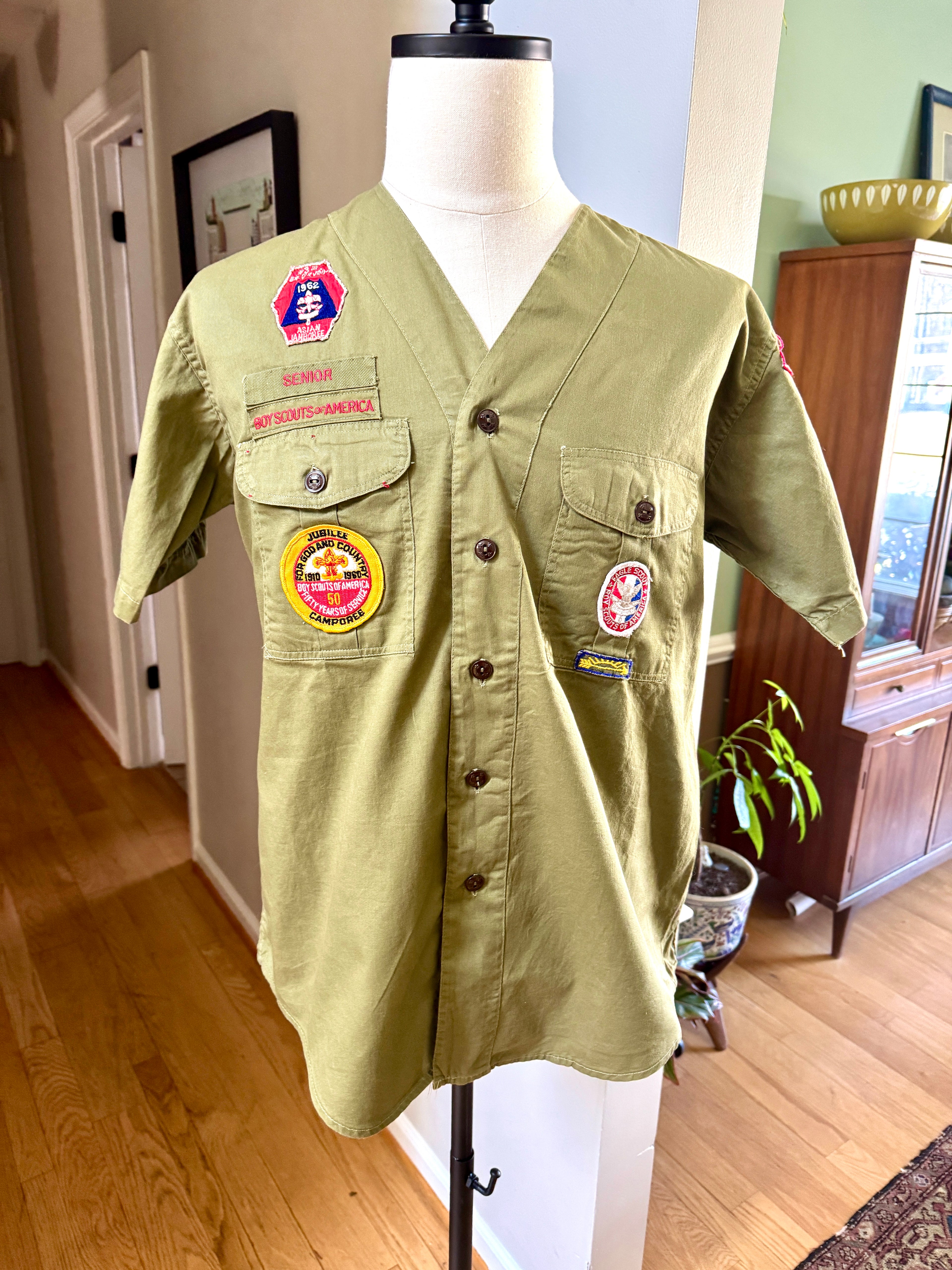 1950's-60's Senior Boy Scout Short Sleeve Shirt | Eagle Scout Shirt with Asian Jamboree Patch