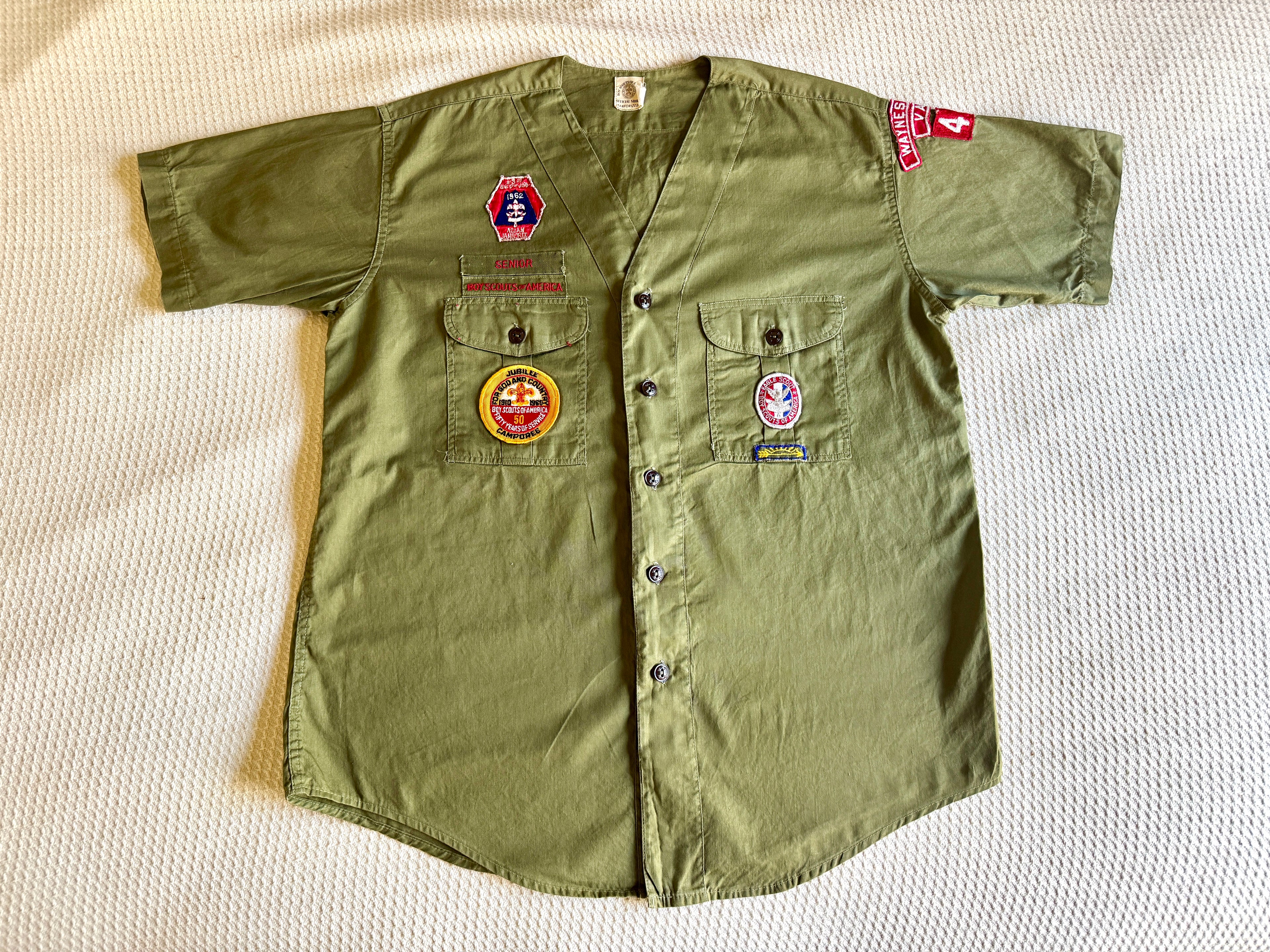 1950's-60's Senior Boy Scout Short Sleeve Shirt | Eagle Scout Shirt with Asian Jamboree Patch