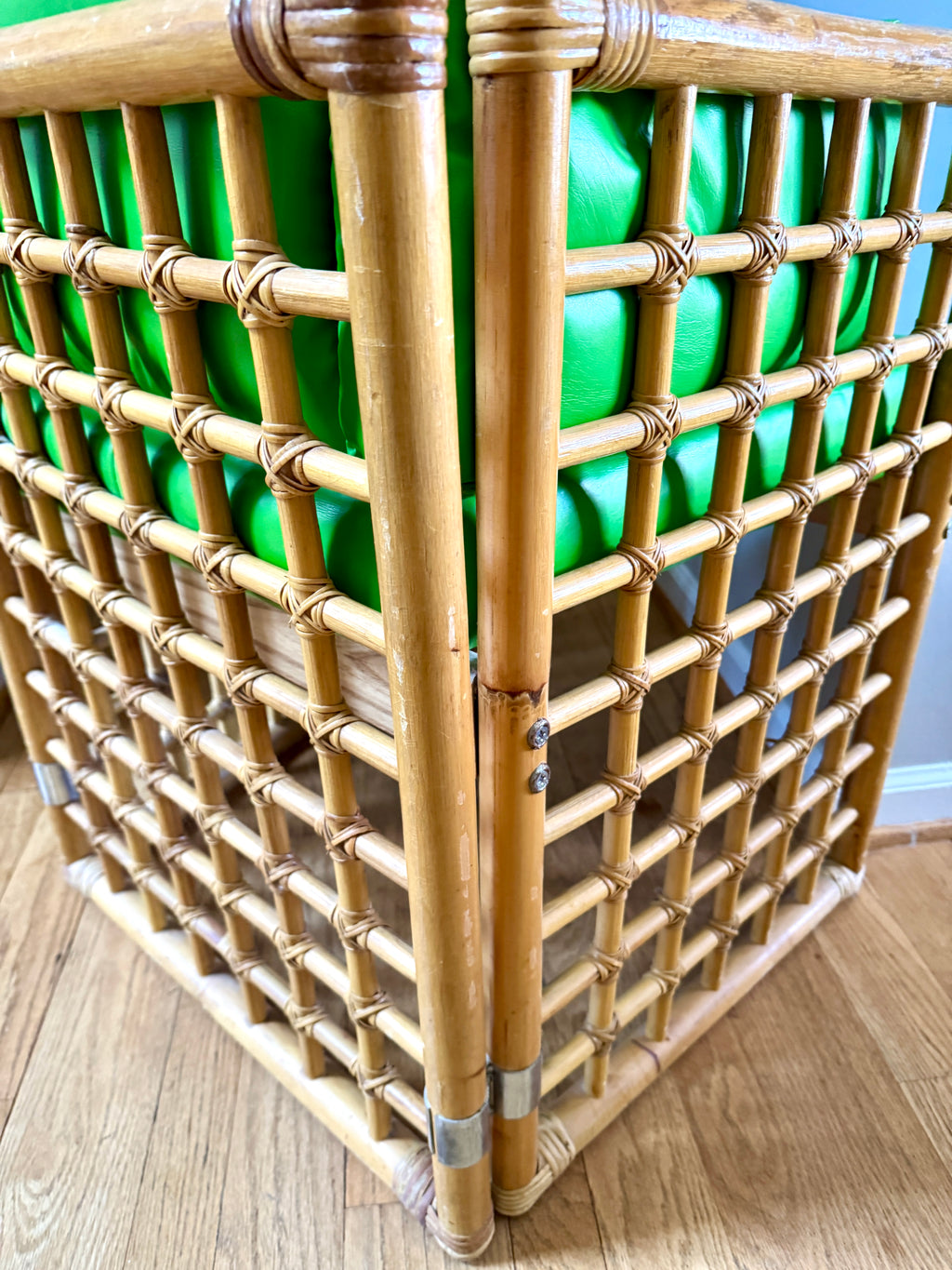 1970's Thayer Coggin Bamboo Chair | Lime Green Vinyl and Bamboo Chair