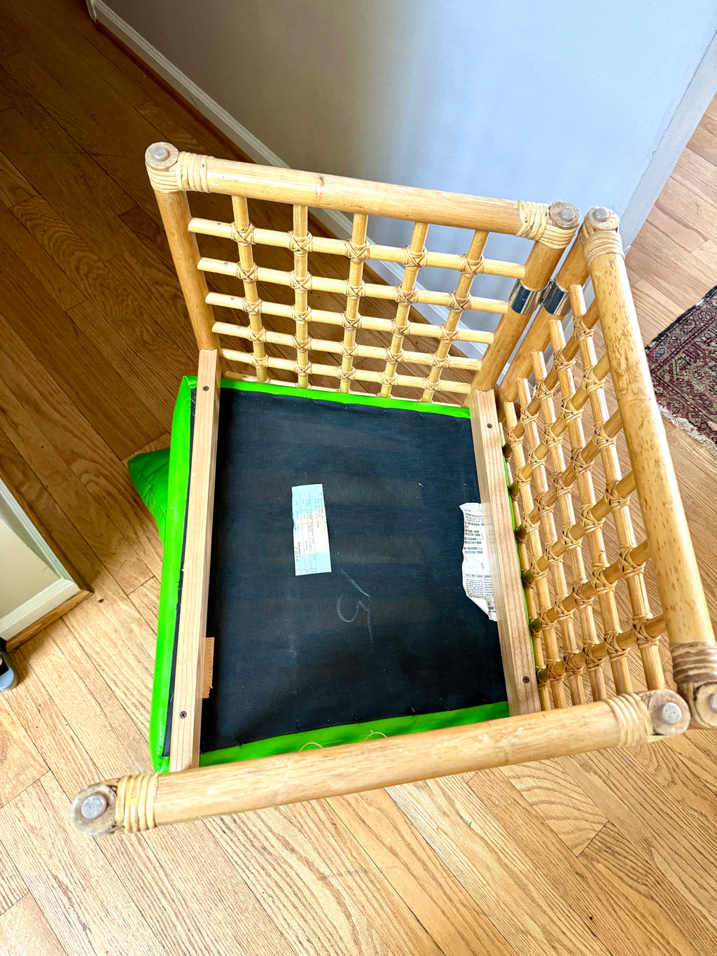 1970's Thayer Coggin Bamboo Chair | Lime Green Vinyl and Bamboo Chair