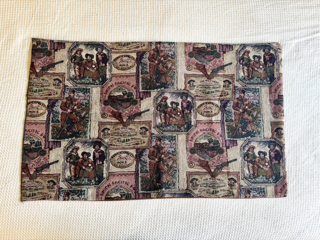 Vtg Wild West Needlepoint 35" x 21 1/2" Fabric ~ Western Needlepoint Fabric