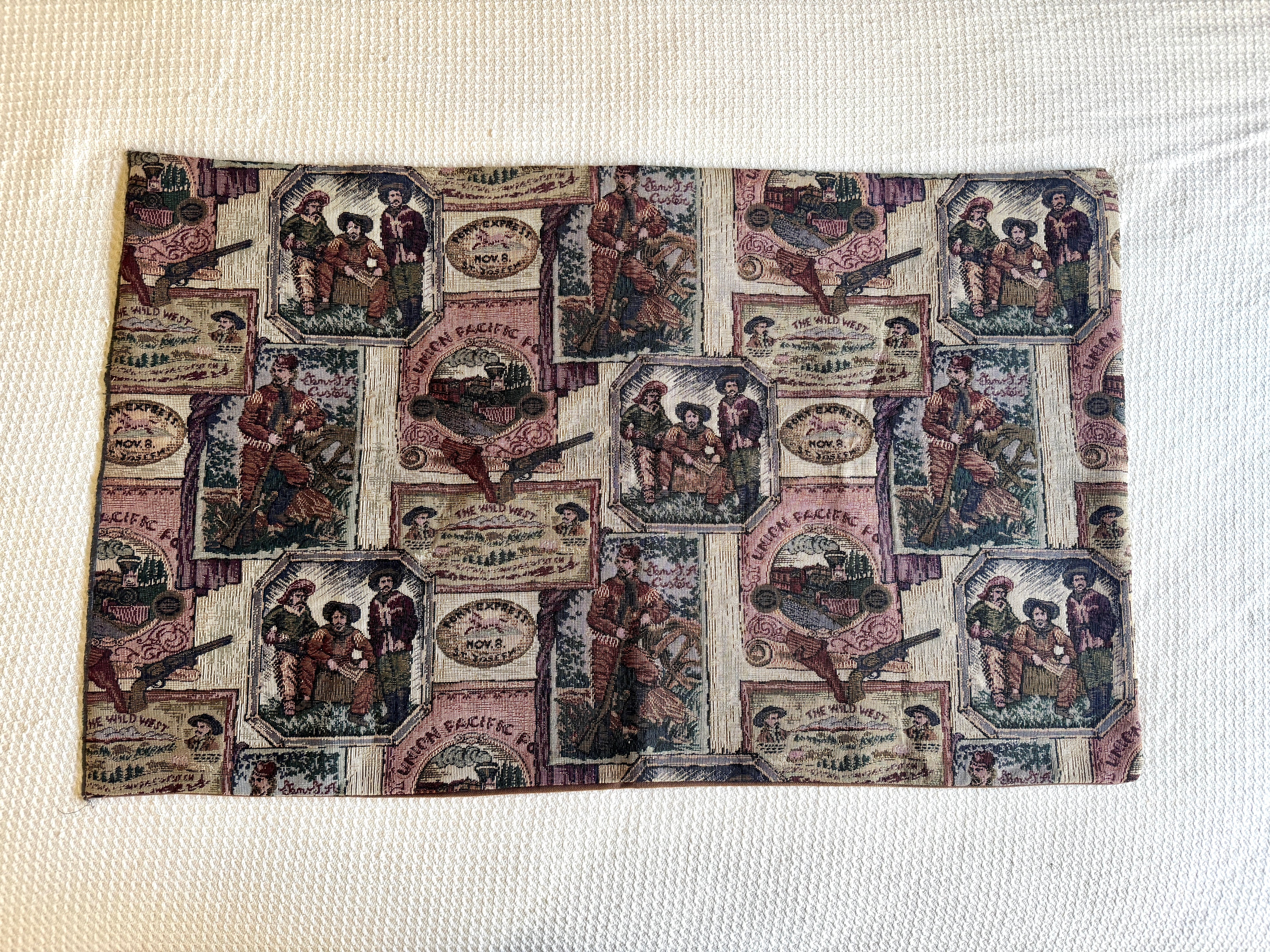 Vtg Wild West Needlepoint 35" x 21 1/2" Fabric ~ Western Needlepoint Fabric