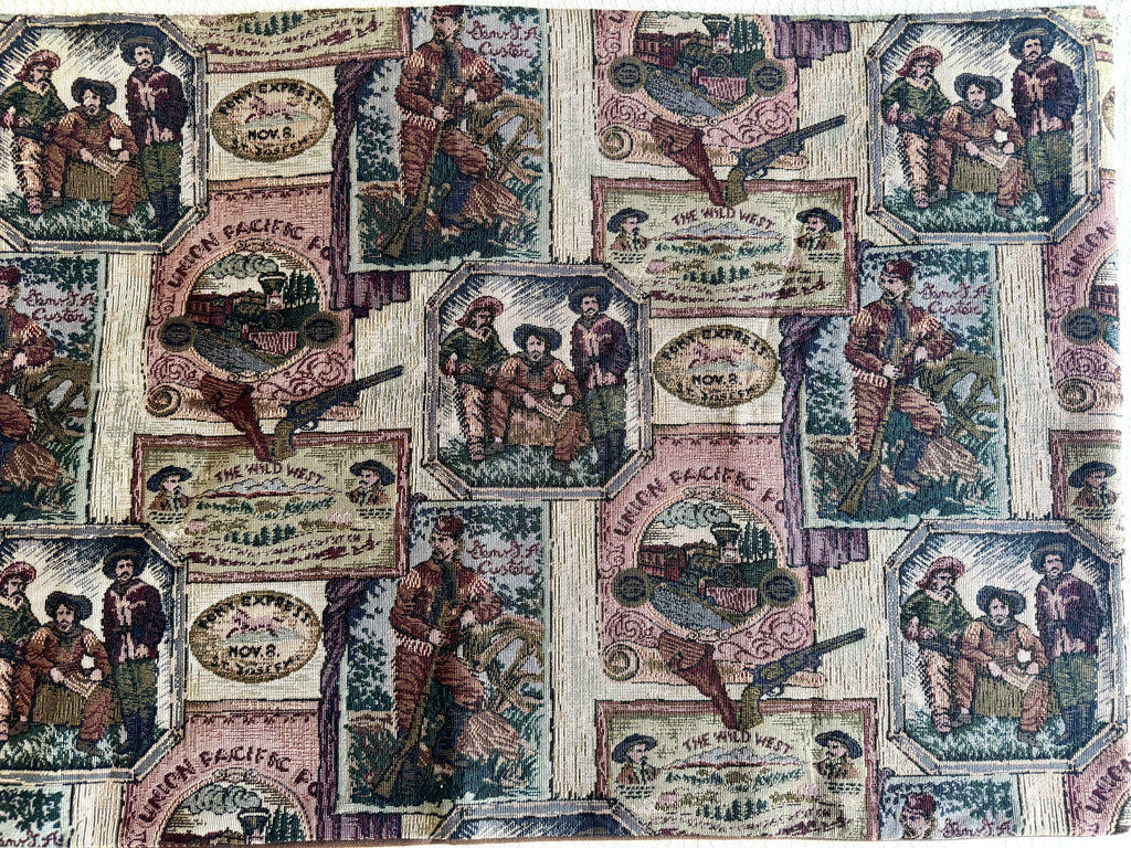 Vtg Wild West Needlepoint 35" x 21 1/2" Fabric ~ Western Needlepoint Fabric