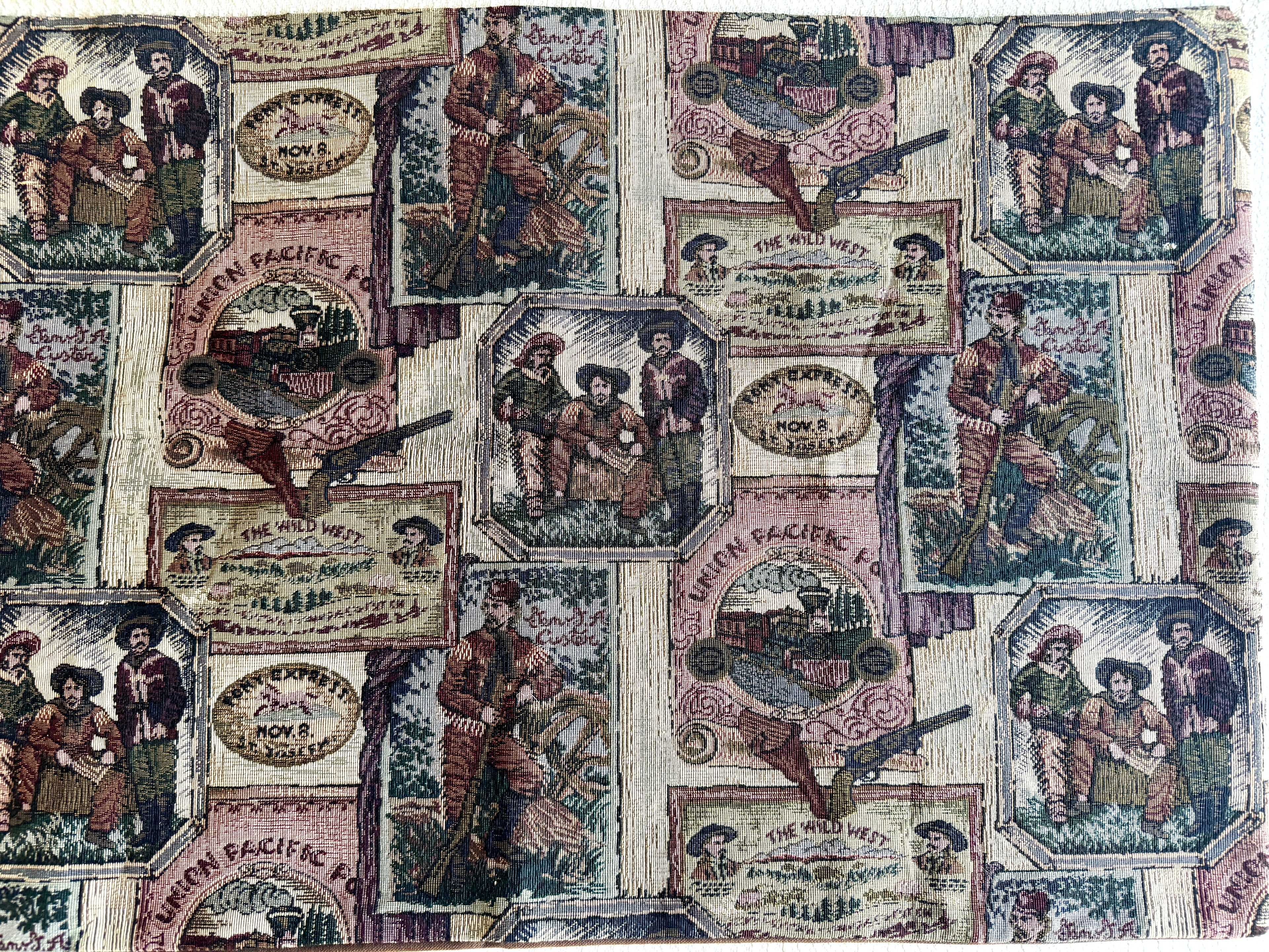 Vtg Wild West Needlepoint 35" x 21 1/2" Fabric ~ Western Needlepoint Fabric