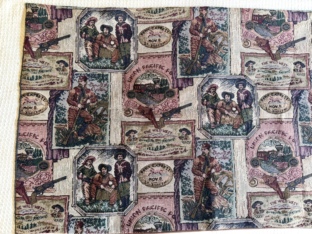 Vtg Wild West Needlepoint 35" x 21 1/2" Fabric ~ Western Needlepoint Fabric