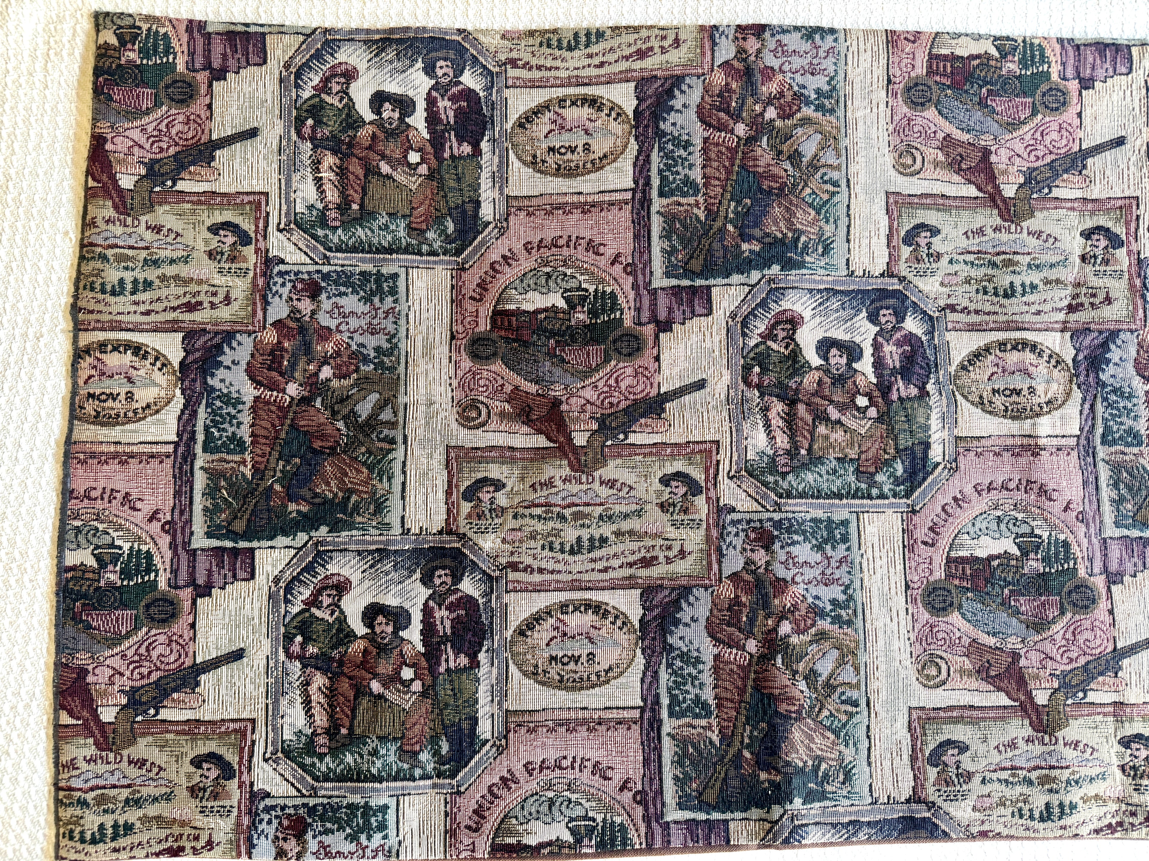 Vtg Wild West Needlepoint 35" x 21 1/2" Fabric ~ Western Needlepoint Fabric
