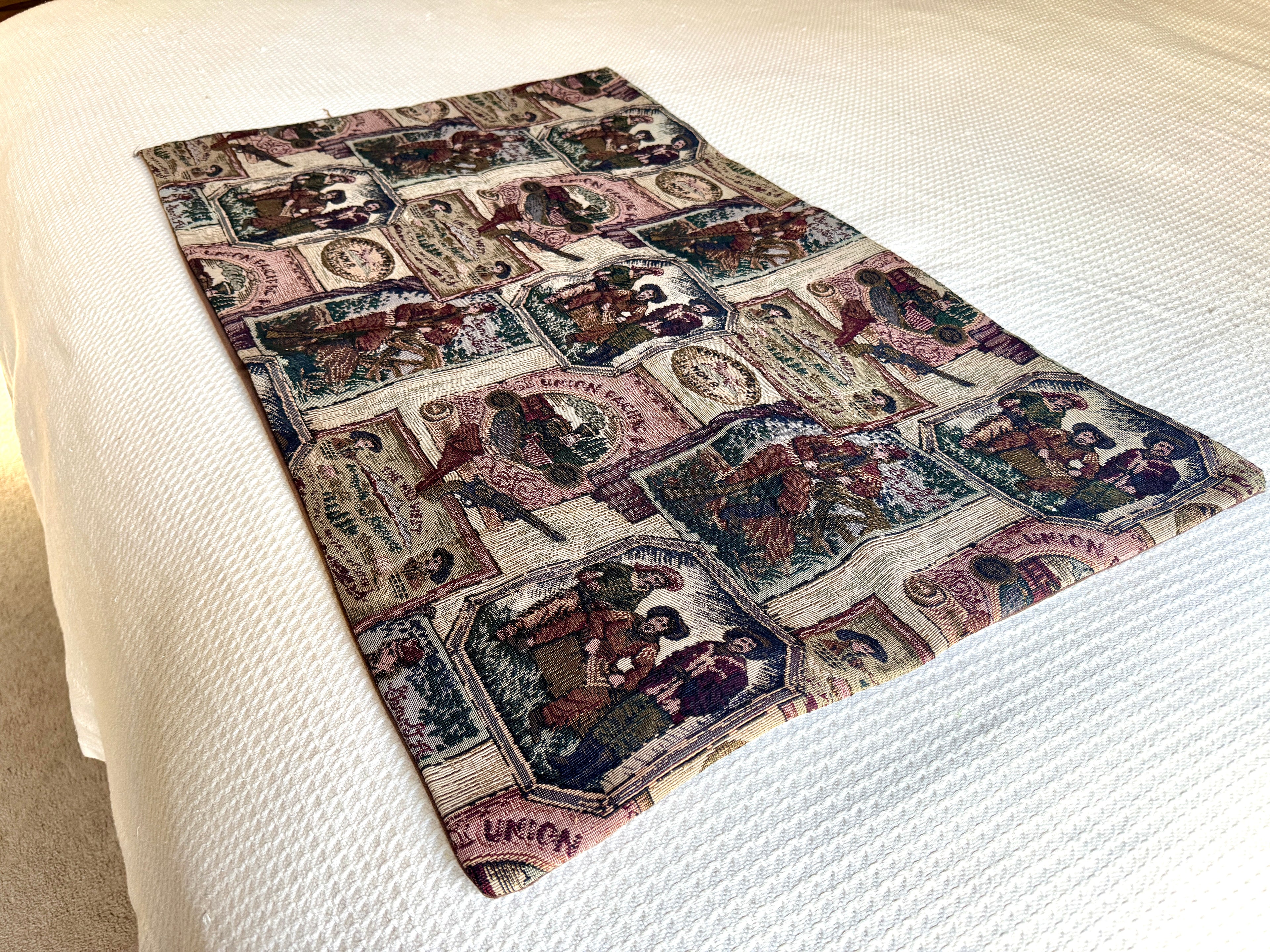 Vtg Wild West Needlepoint 35" x 21 1/2" Fabric ~ Western Needlepoint Fabric