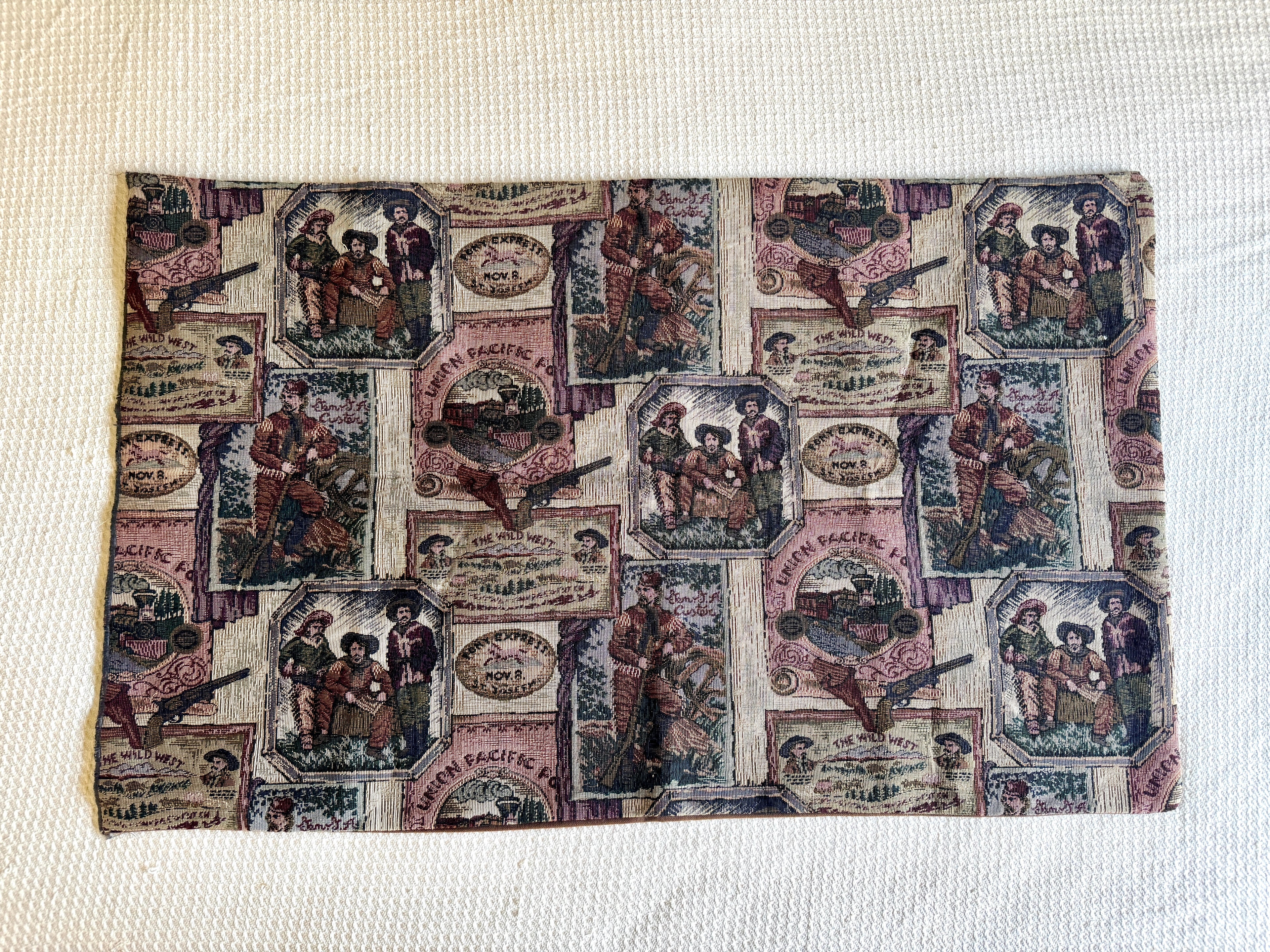 Vtg Wild West Needlepoint 35" x 21 1/2" Fabric ~ Western Needlepoint Fabric