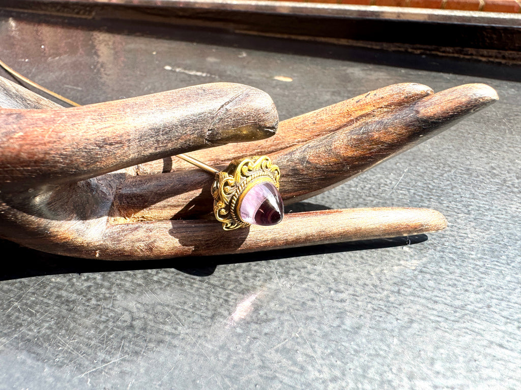 1800's Victorian 14k Gold Ornate Long Hair Pin with Amethyst Stone