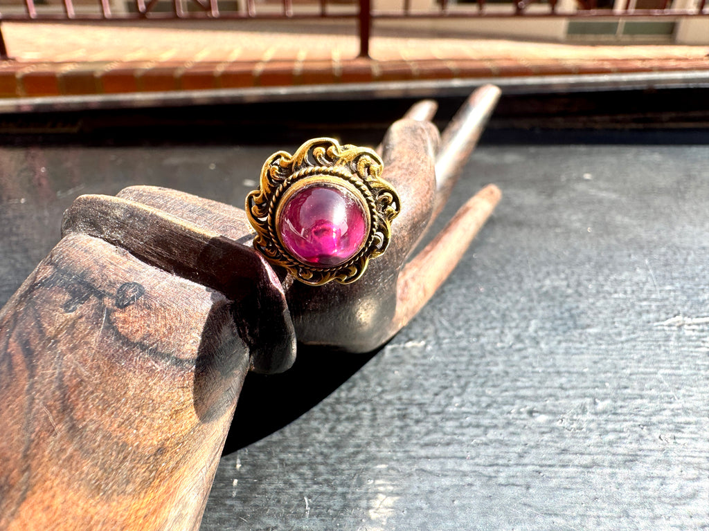 1800's Victorian 14k Gold Ornate Long Hair Pin with Amethyst Stone