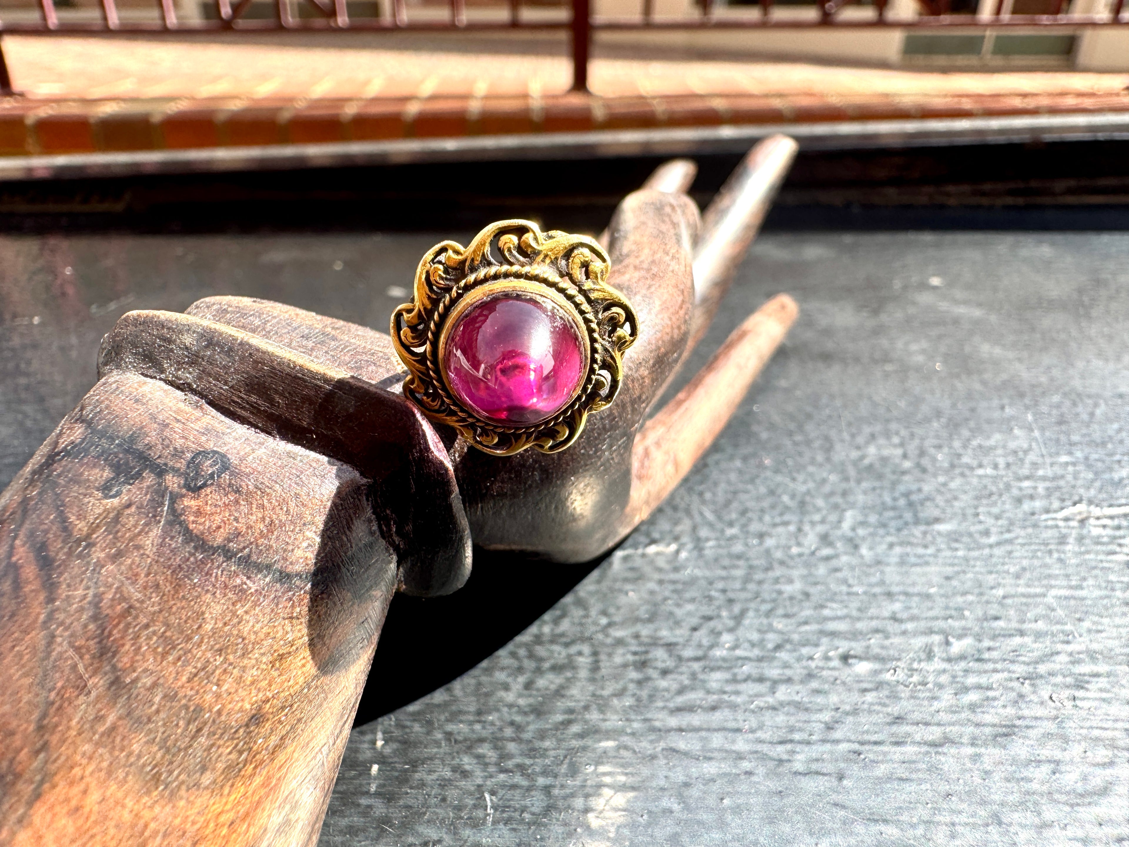 1800's Victorian 14k Gold Ornate Long Hair Pin with Amethyst Stone