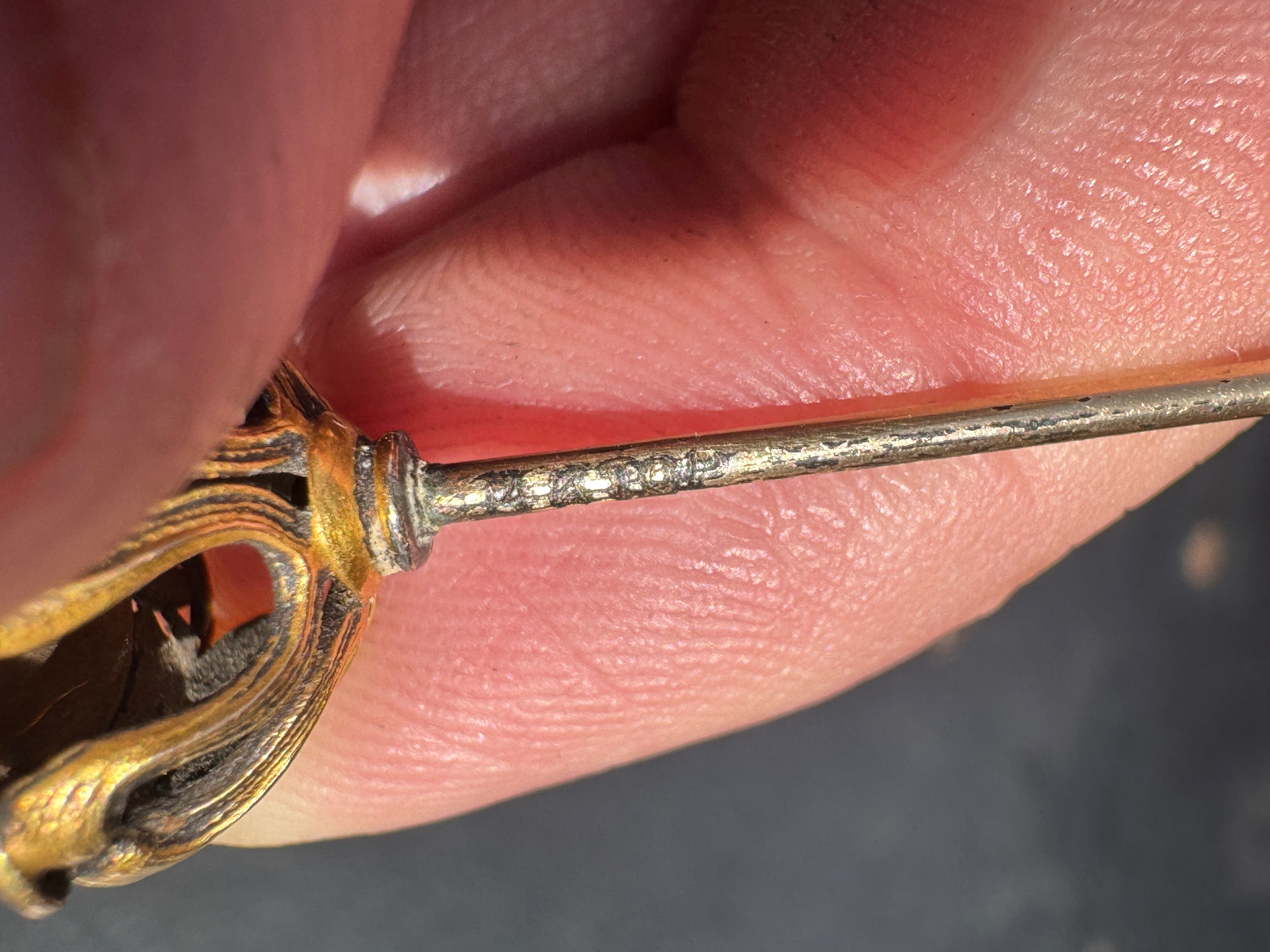 1800's Victorian 14k Gold Ornate Long Hair Pin with Amethyst Stone