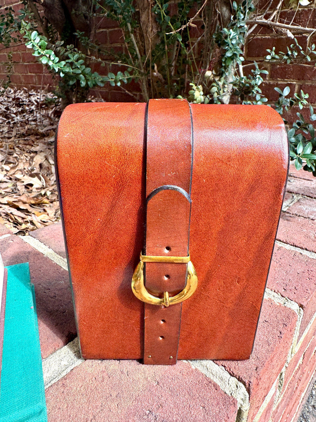 Vtg Equestrian Leather and Brass Buckle Bookends