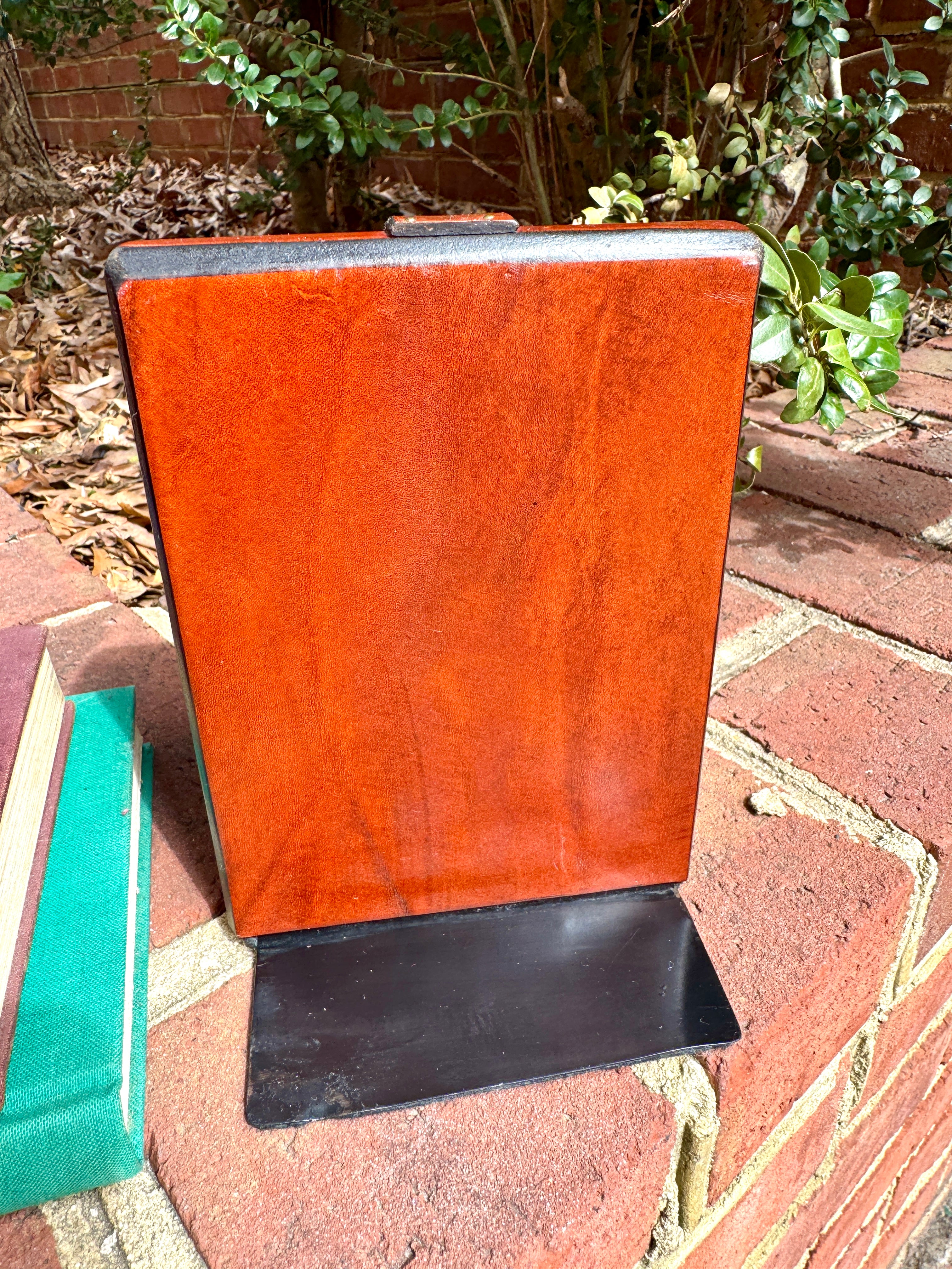 Vtg Equestrian Leather and Brass Buckle Bookends