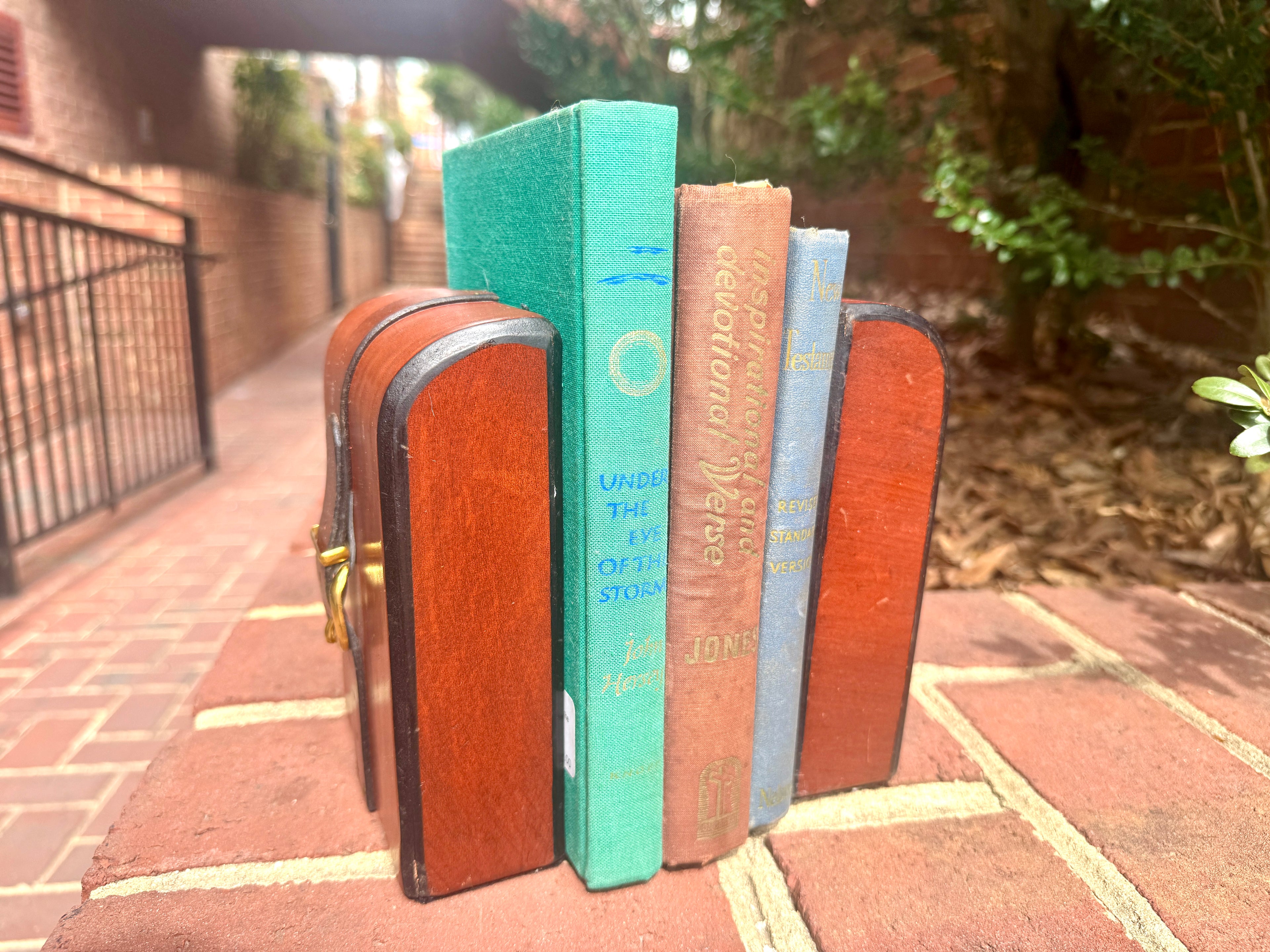 Vtg Equestrian Leather and Brass Buckle Bookends