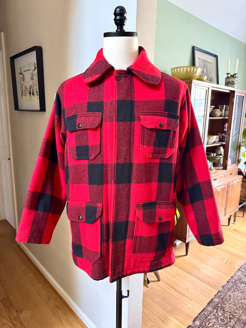 Vtg Woolrich 505 Mackinaw Buffalo Plaid Wool Chore Jacket Coat USA - Men's 40