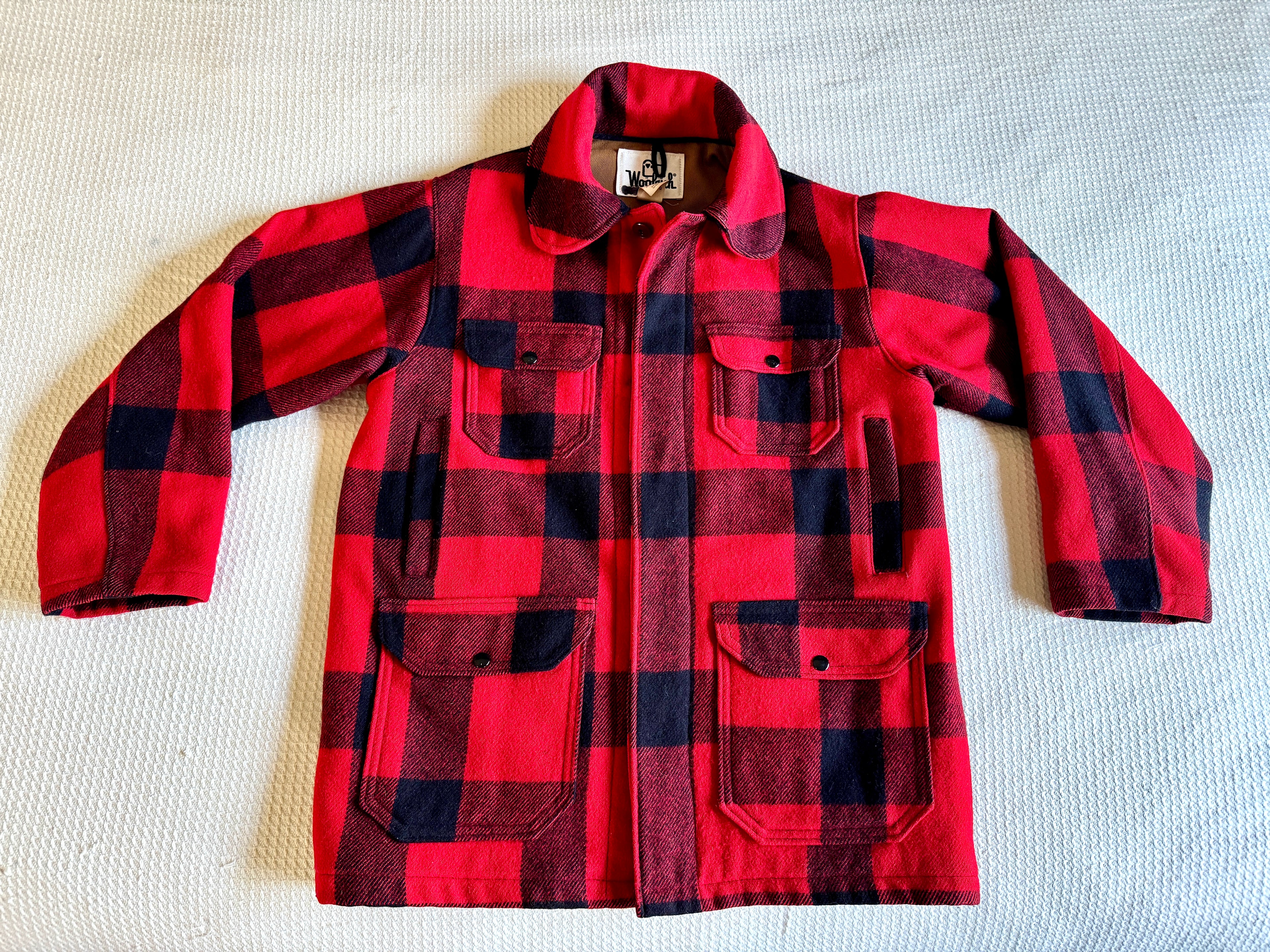 Vtg Woolrich 505 Mackinaw Buffalo Plaid Wool Chore Jacket Coat USA - Men's 40