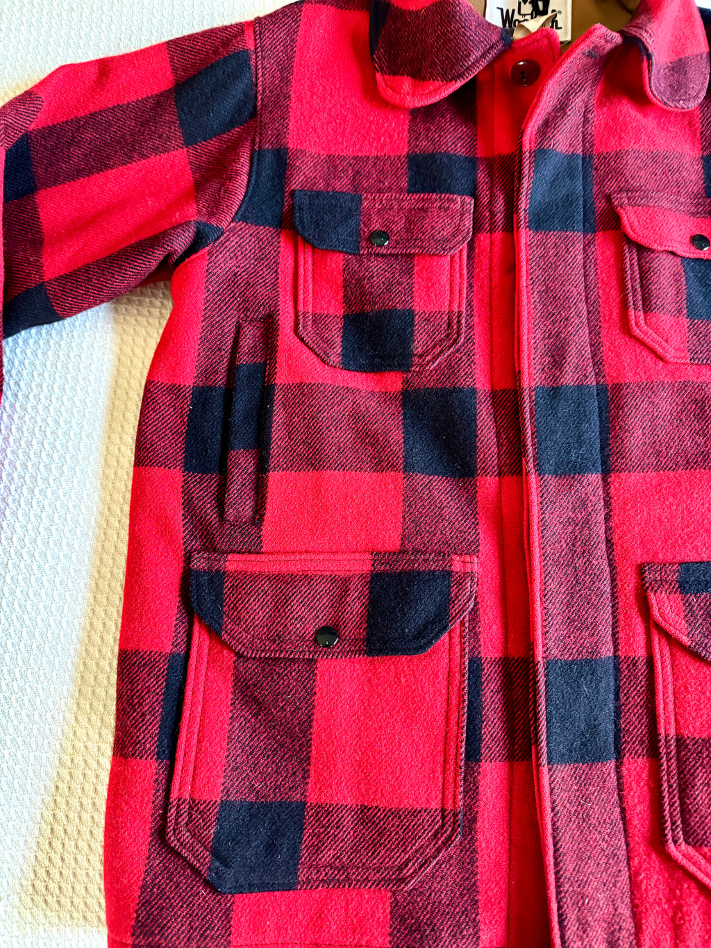 Vtg Woolrich 505 Mackinaw Buffalo Plaid Wool Chore Jacket Coat USA - Men's 40