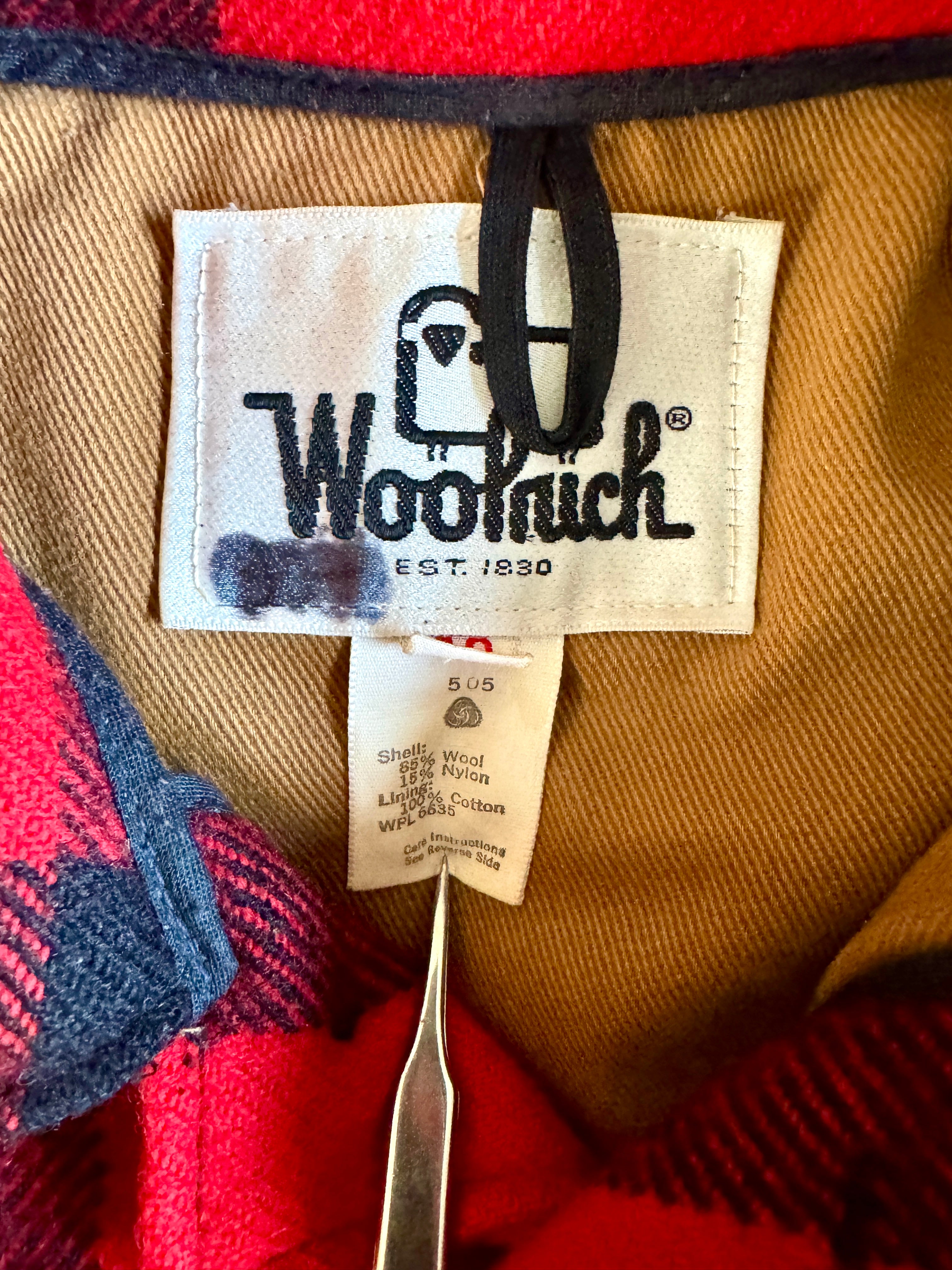 Vtg Woolrich 505 Mackinaw Buffalo Plaid Wool Chore Jacket Coat USA - Men's 40