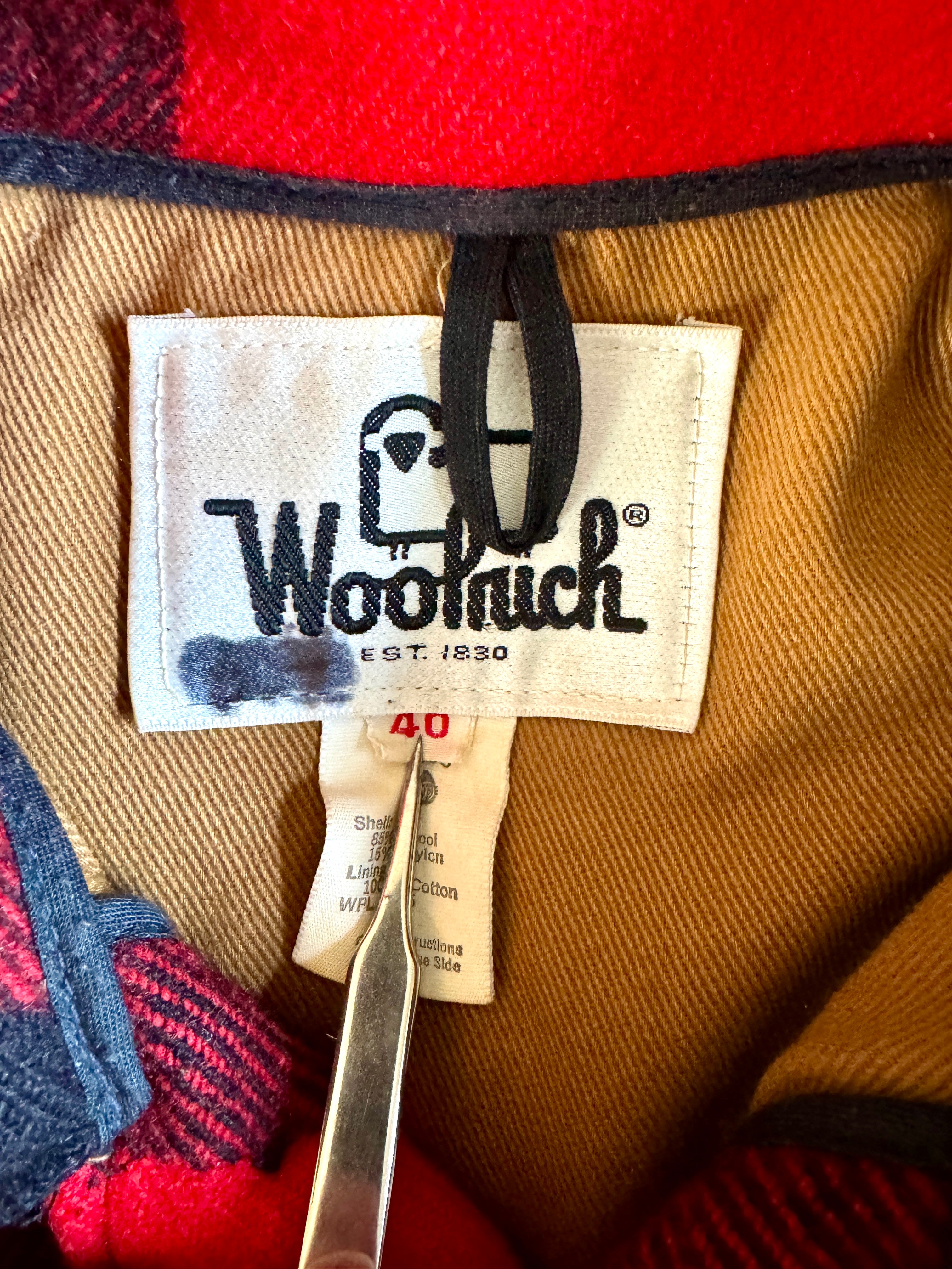 Vtg Woolrich 505 Mackinaw Buffalo Plaid Wool Chore Jacket Coat USA - Men's 40