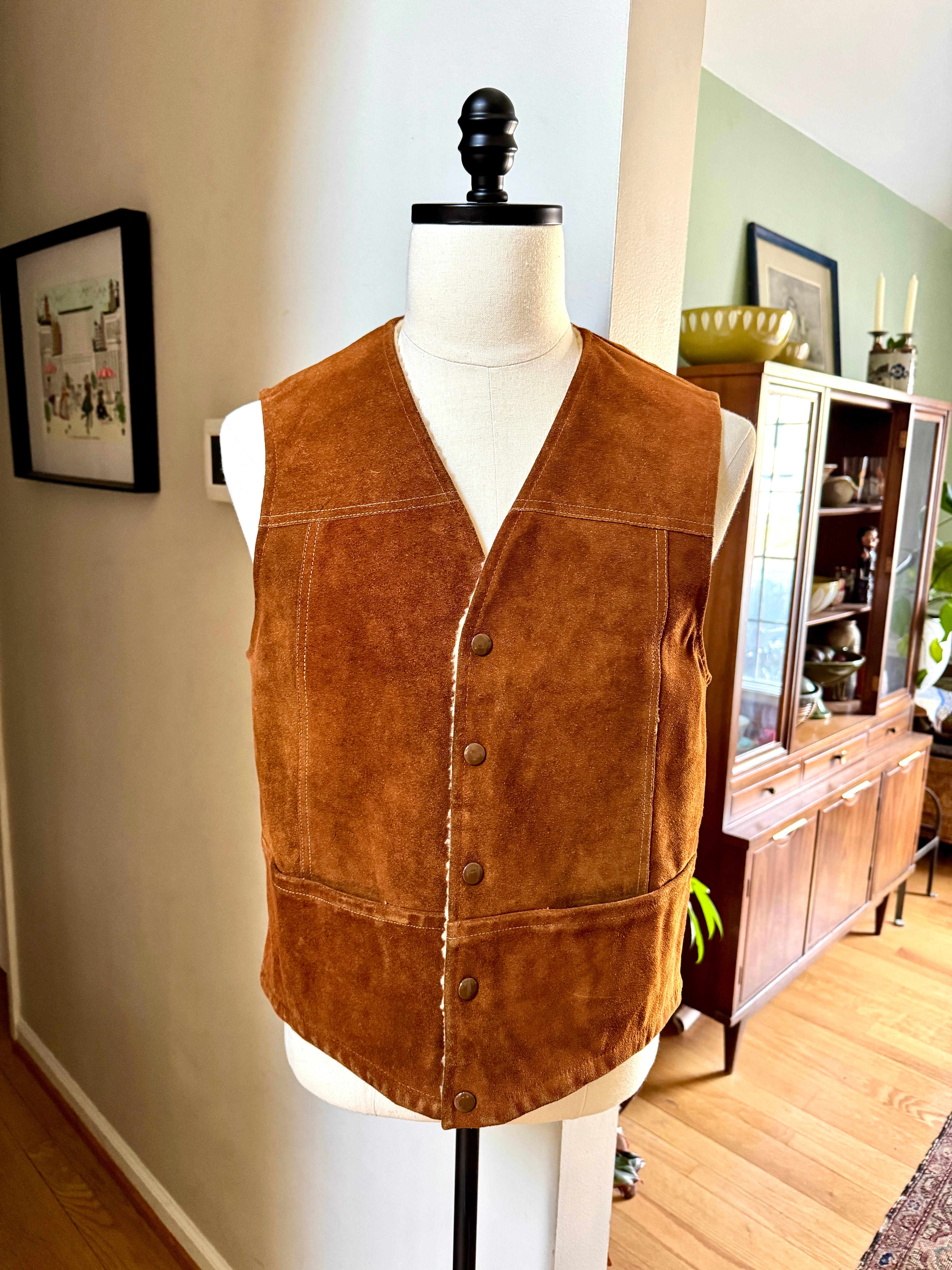 1970's Lakeland Sportsware Leather Suede Shearling Vest | Western Ware Vest