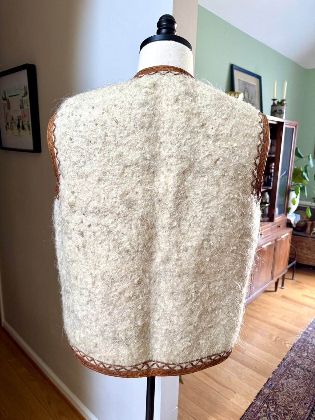 1960's Nomadic Icelandic Sheeps Wool & Leather Vest ~ Handmade Leather & Wool Vest